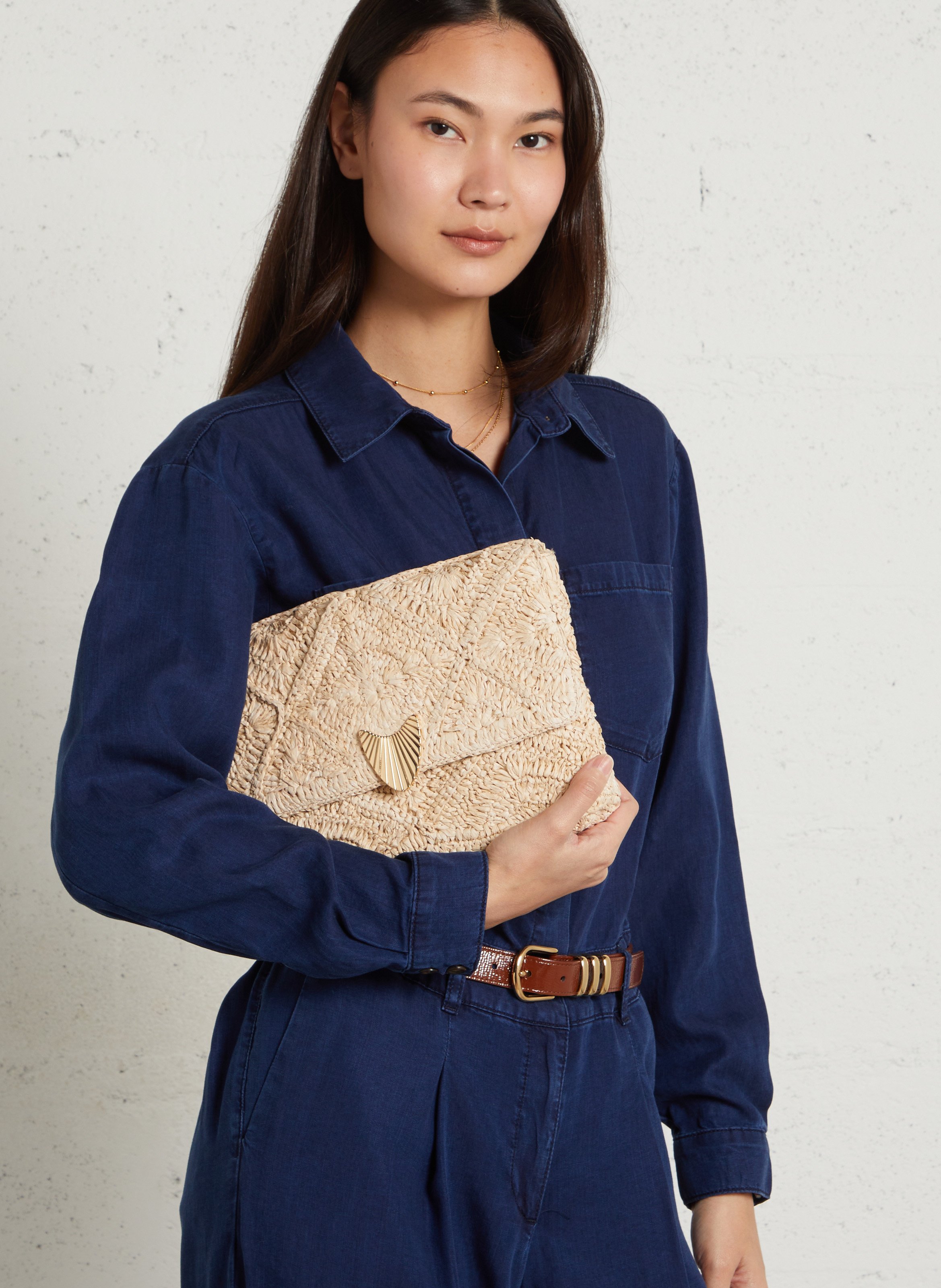 Pochette en paille marlon Blanc