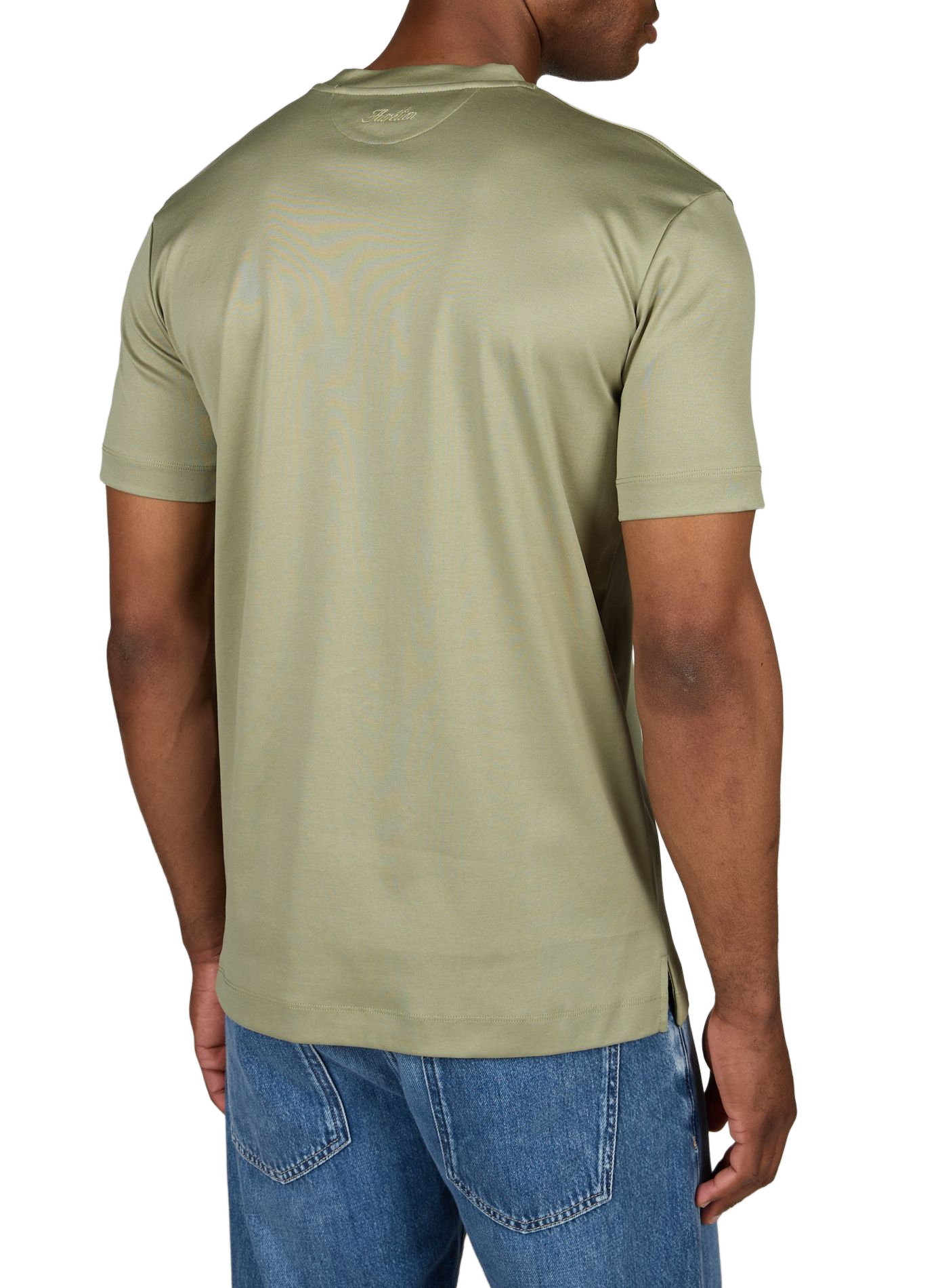 Effen T-shirt met ronde hals van katoen. AURELIEN Kaki