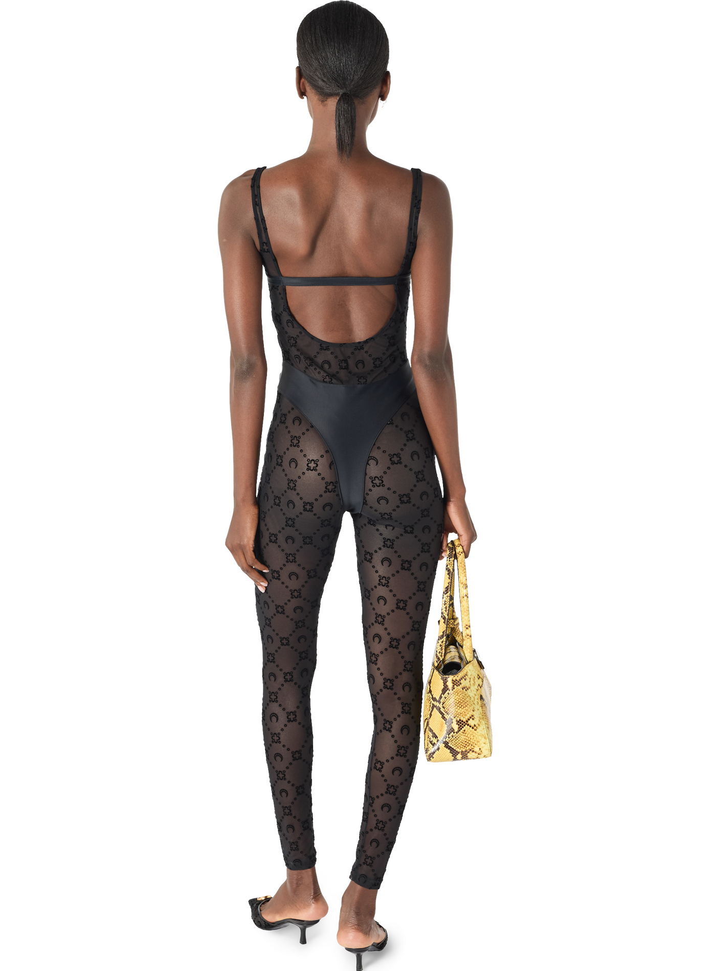 Catsuit moonogram en résille floquée MARINE SERRE Noir