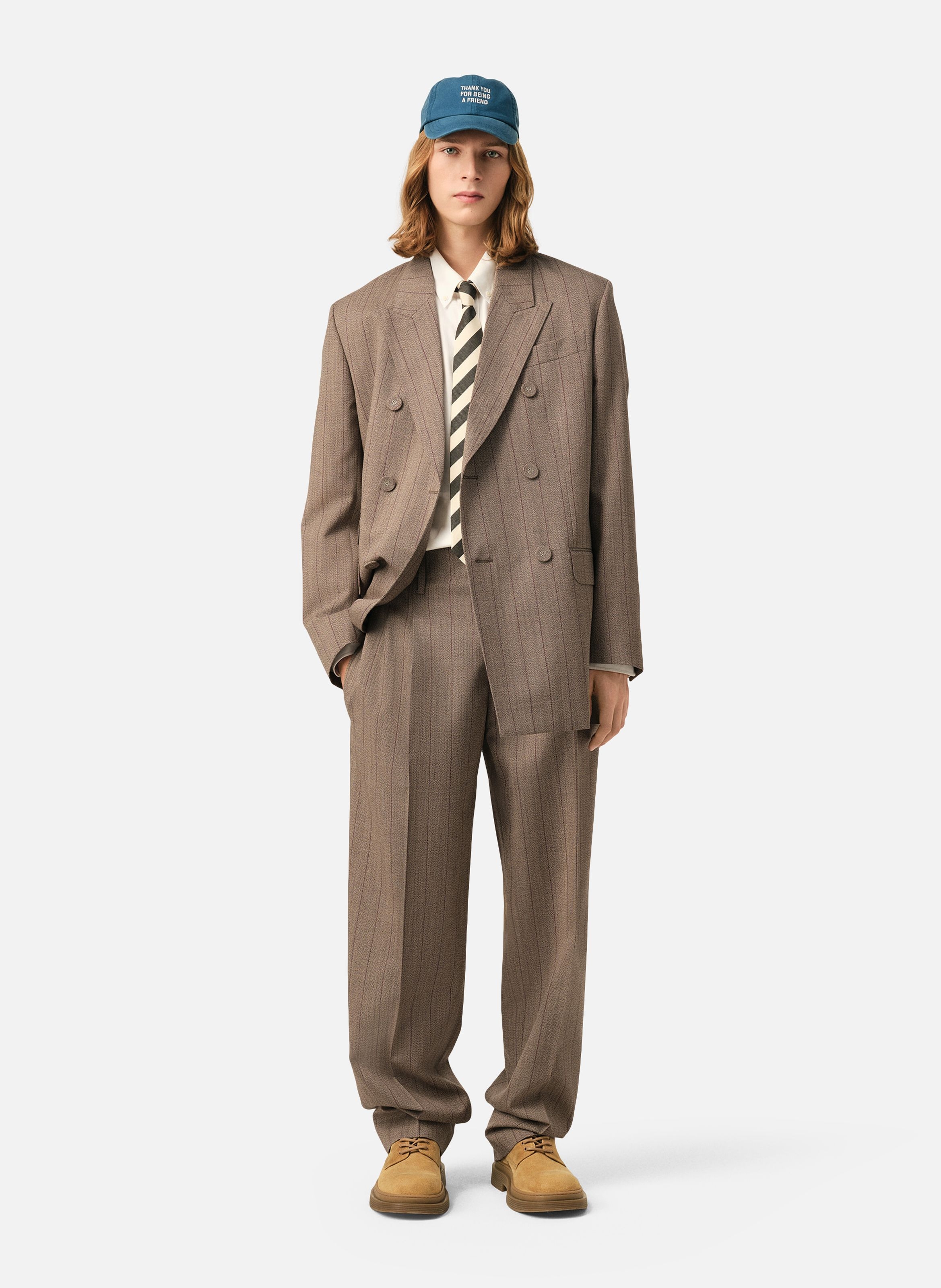 Pantalon rayé deux plis en laine AMI PARIS Marron