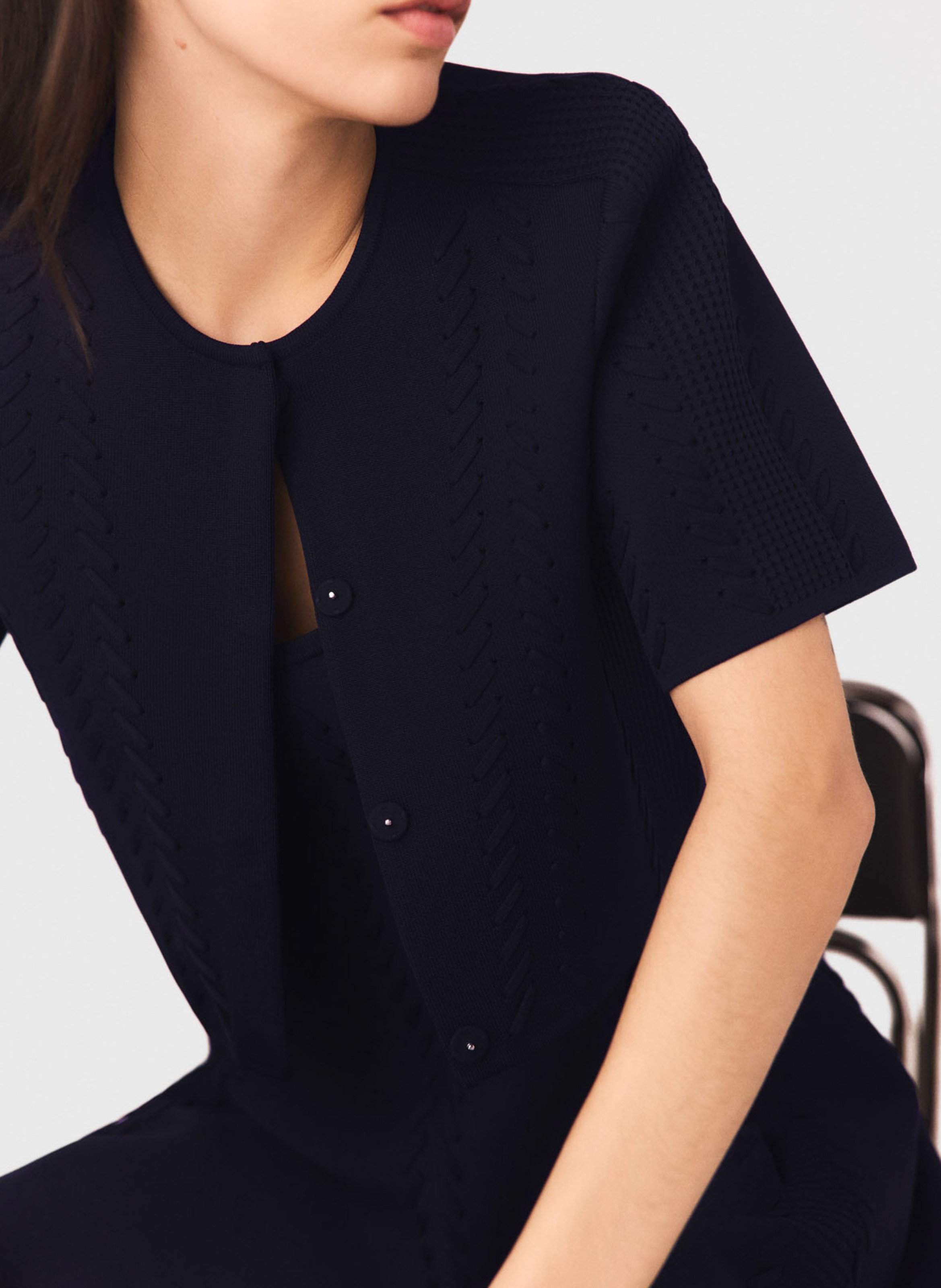 Cardigan court en maille tressée | Bleu MAJE Femme