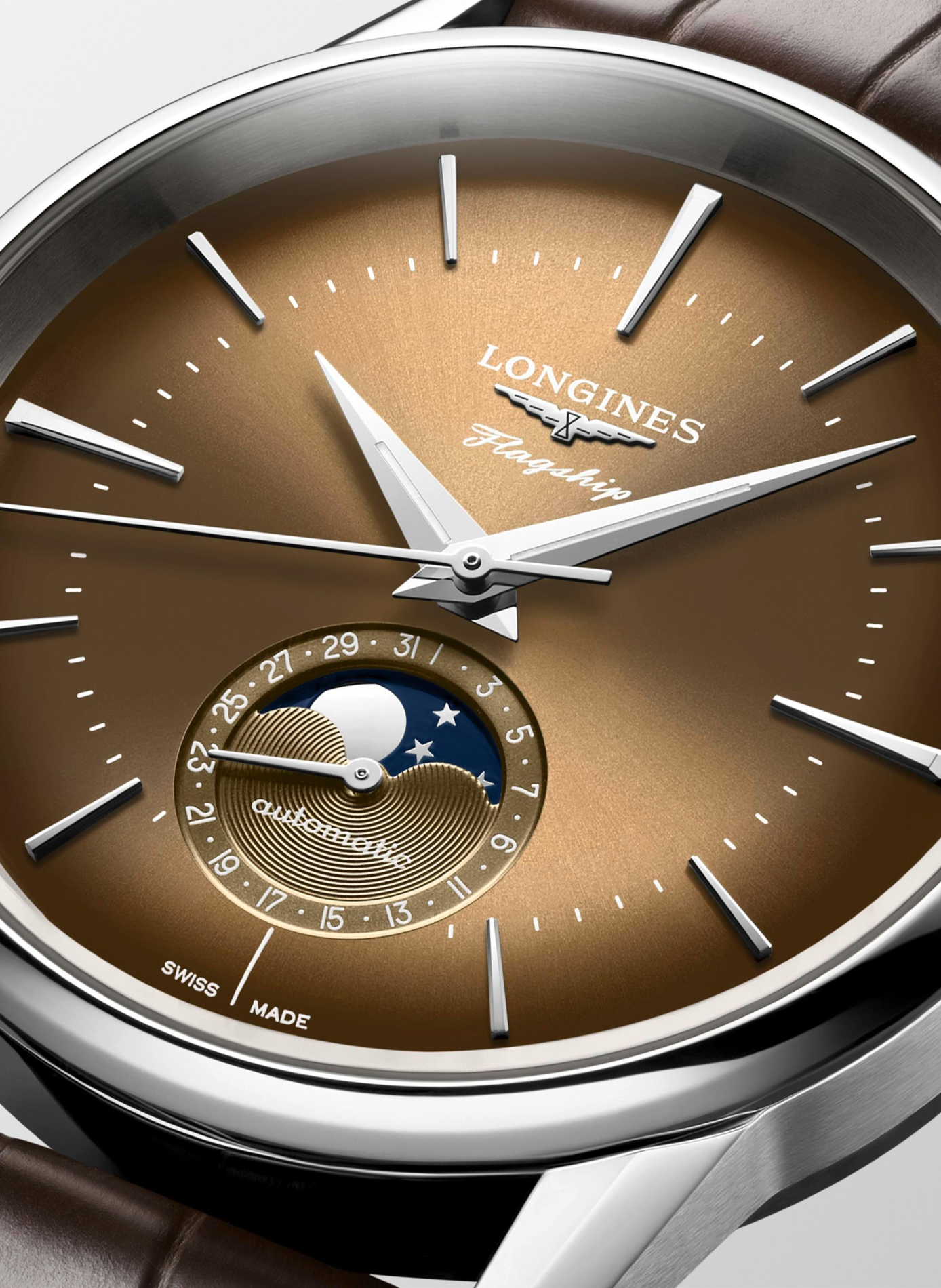 Montre automatique Flagship Heritage en cuir LONGINES Beige