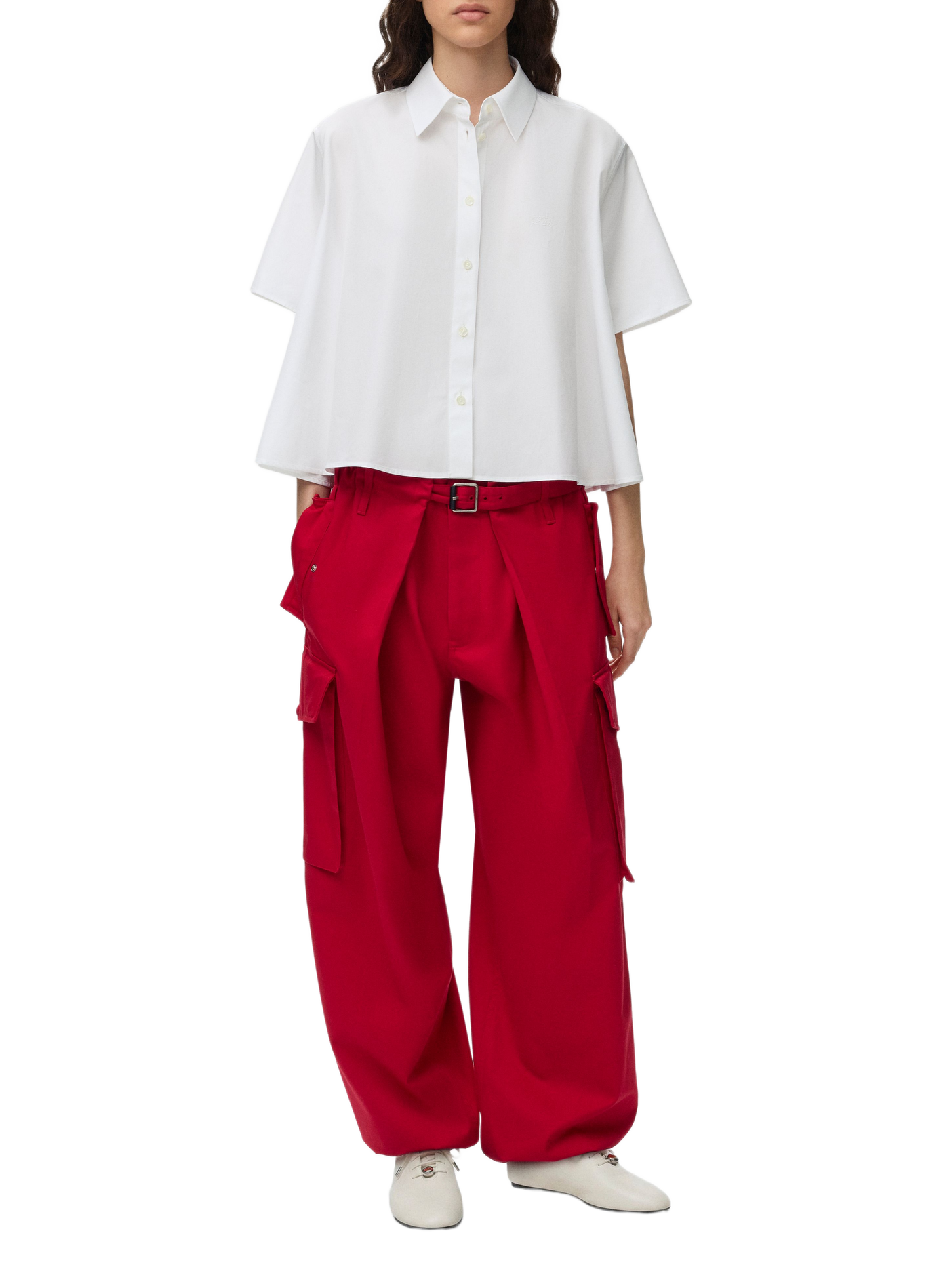 A-line short-sleeved cotton shirt LOEWE White