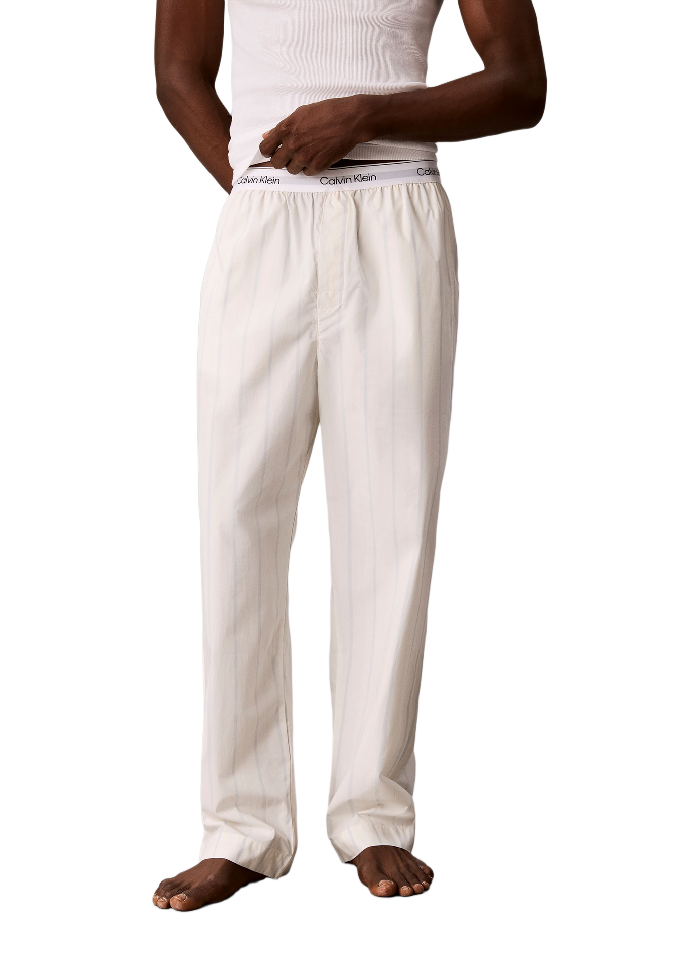 Pantalon de pyjama rayé en coton CALVIN KLEIN Blanc