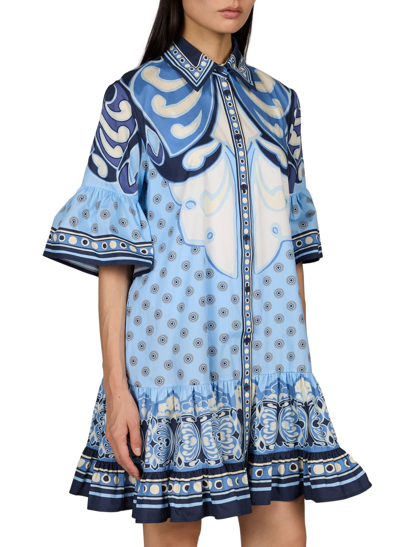 Vestito corto stampato in cotone CHOUX LA DOUBLEJ Blu