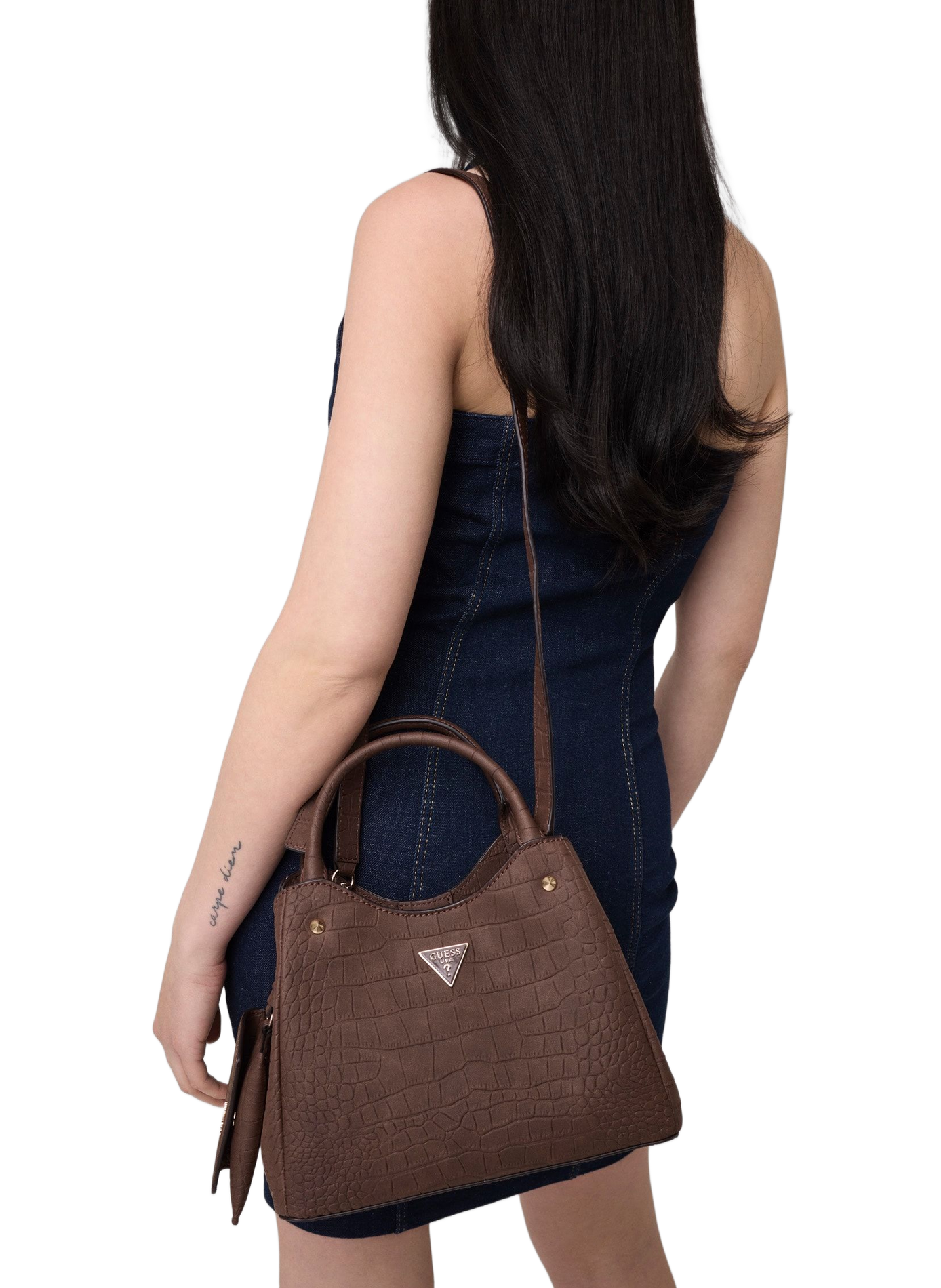 Sac à main effet croco GUESS Marron