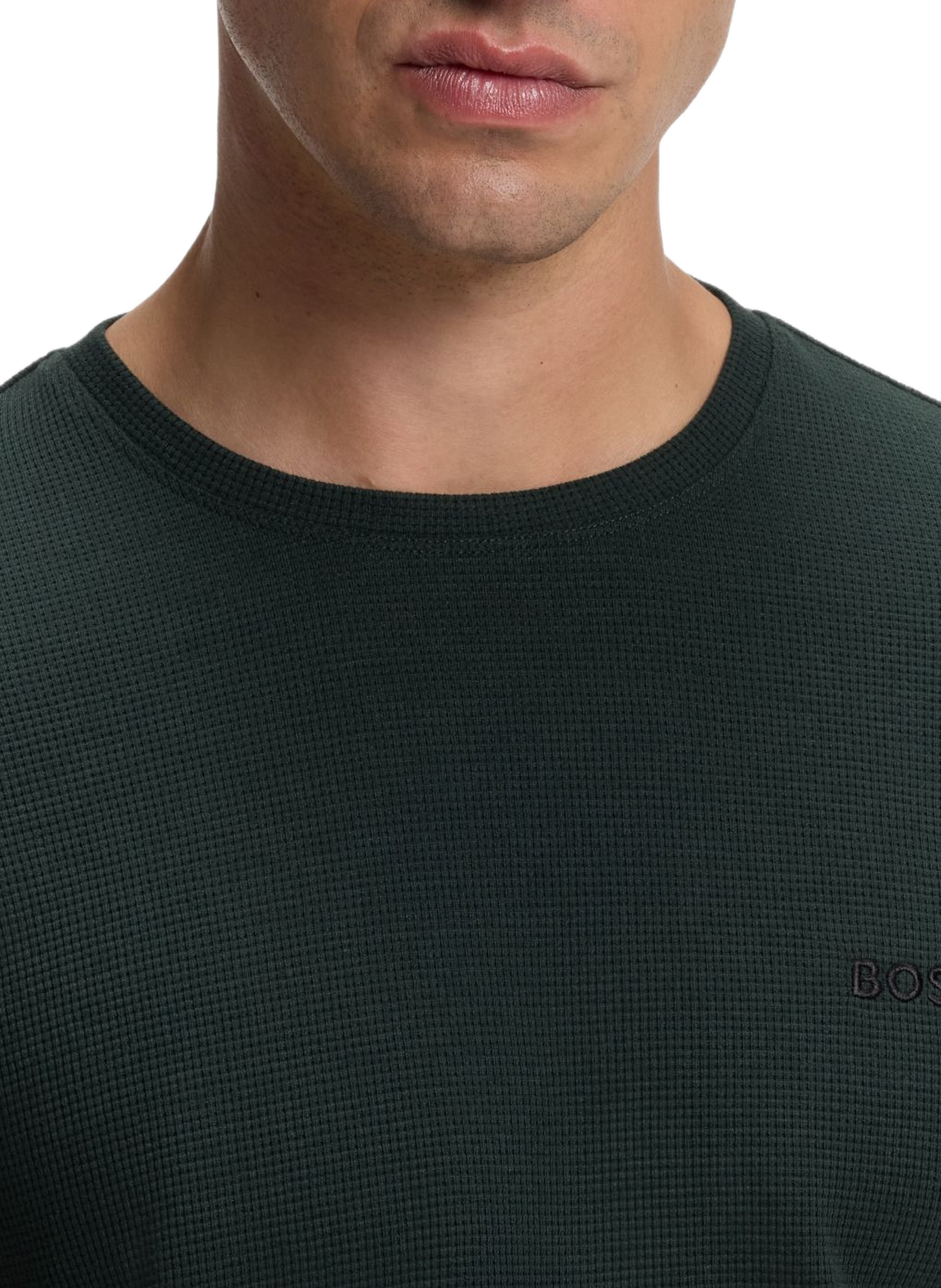 Haut de pyjama droit manches longues à logo en coton mélangé BOSS Vert