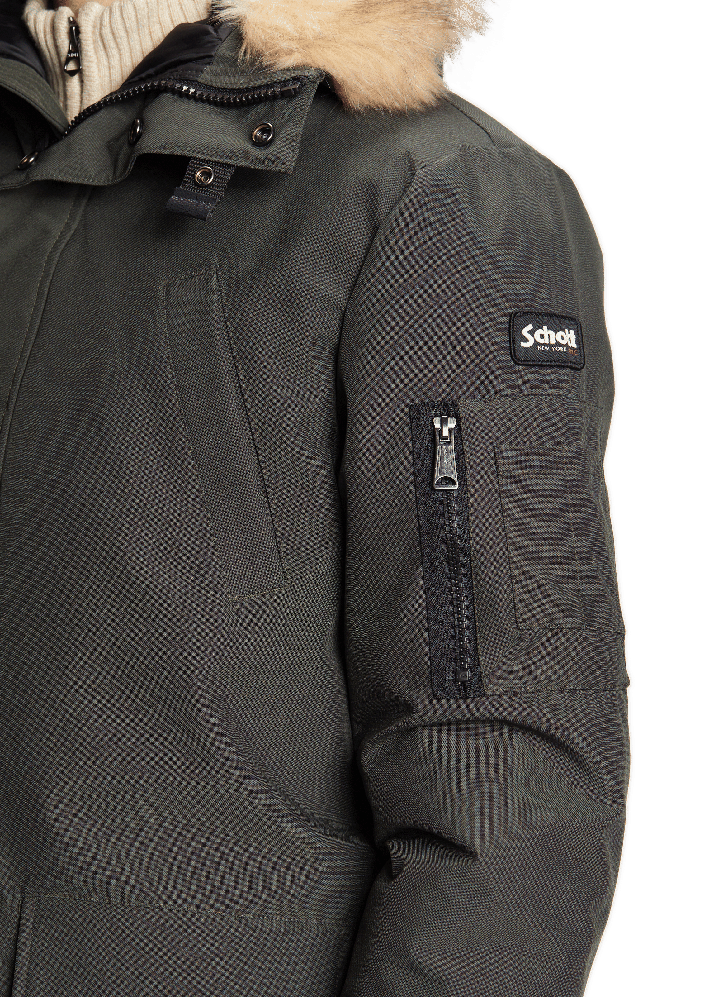 Parka mi longue à capuche  SCHOTT Kaki