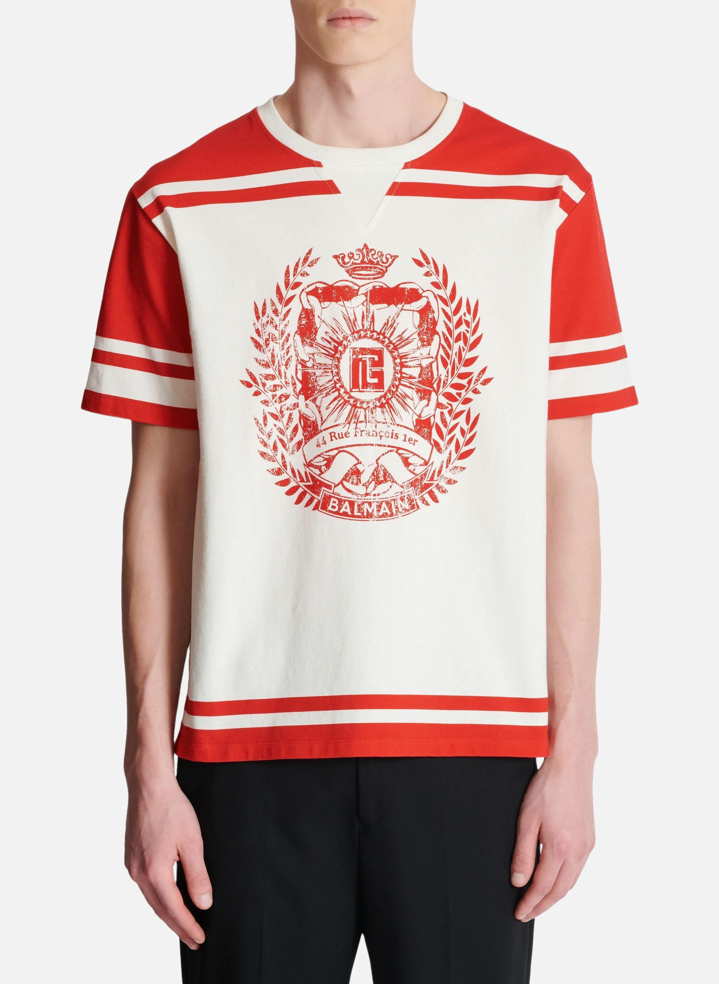 T-shirt varsity imprimé balmain écusson BALMAIN Rouge