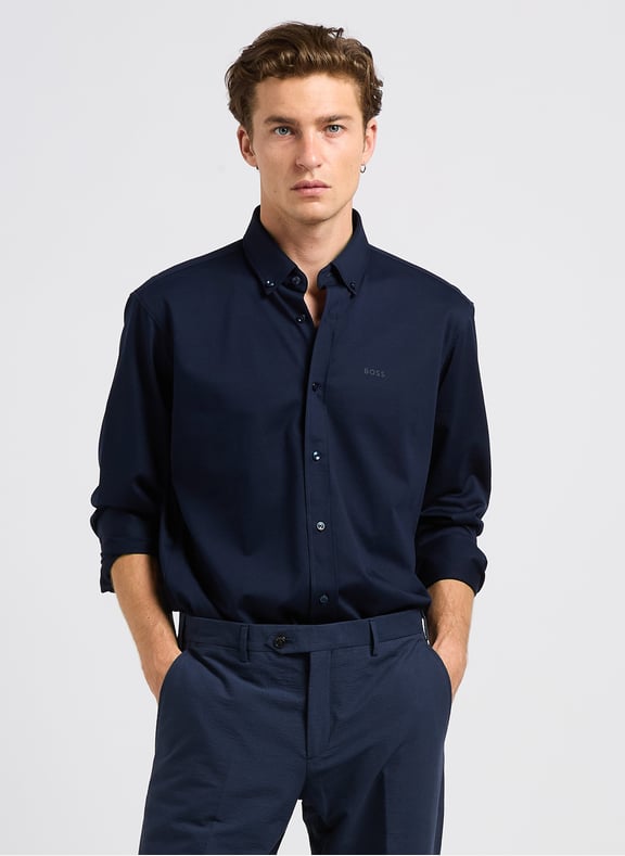 Chemise regular-fit à col classique en coton mélangé Bleu by BOSS BOSS Chemise regular-fit à col classique en coton mélangé Bleu