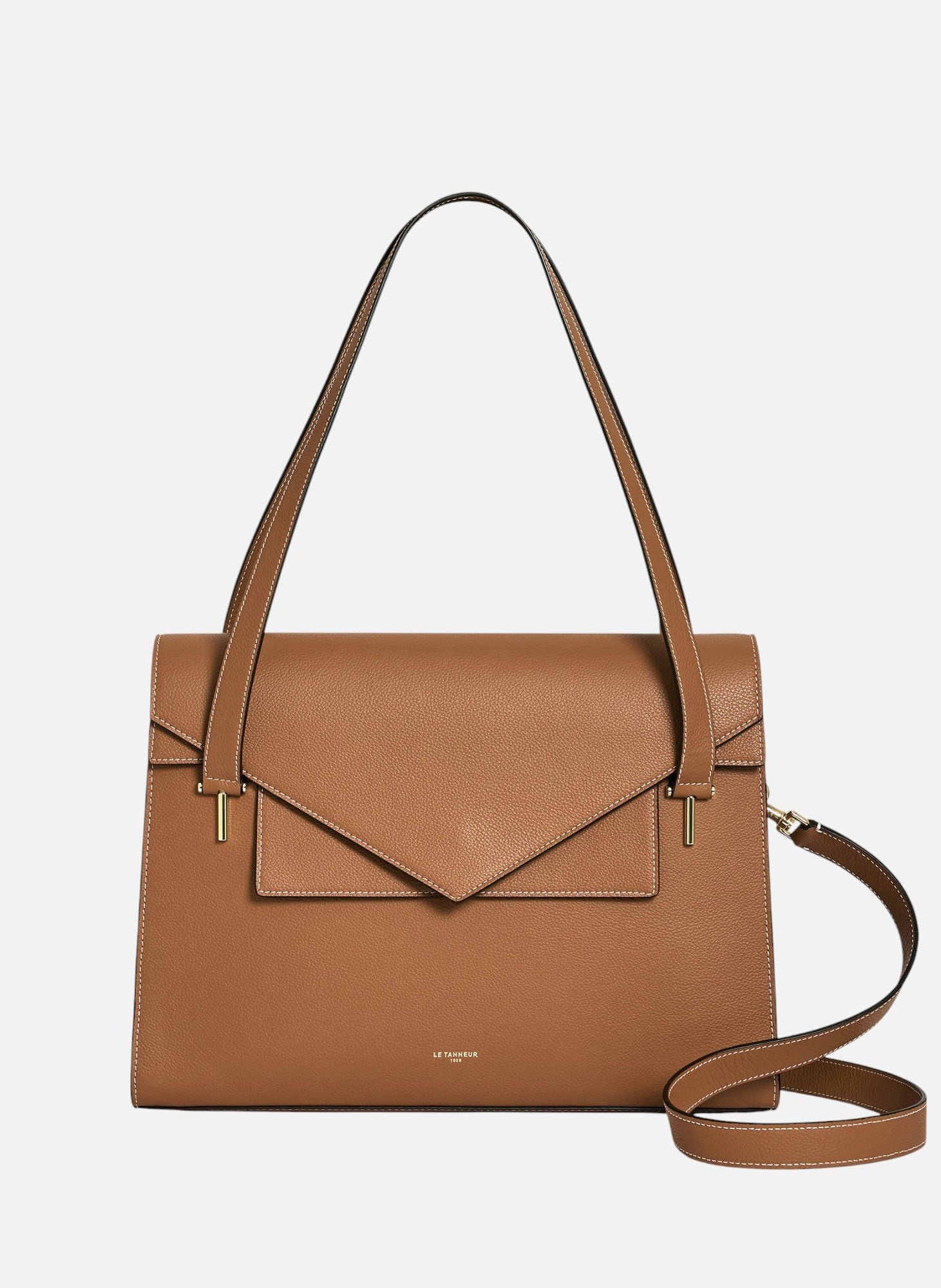 Porte documents double rabat porté épaule emilie en cuir grainé LE TANNEUR Marron