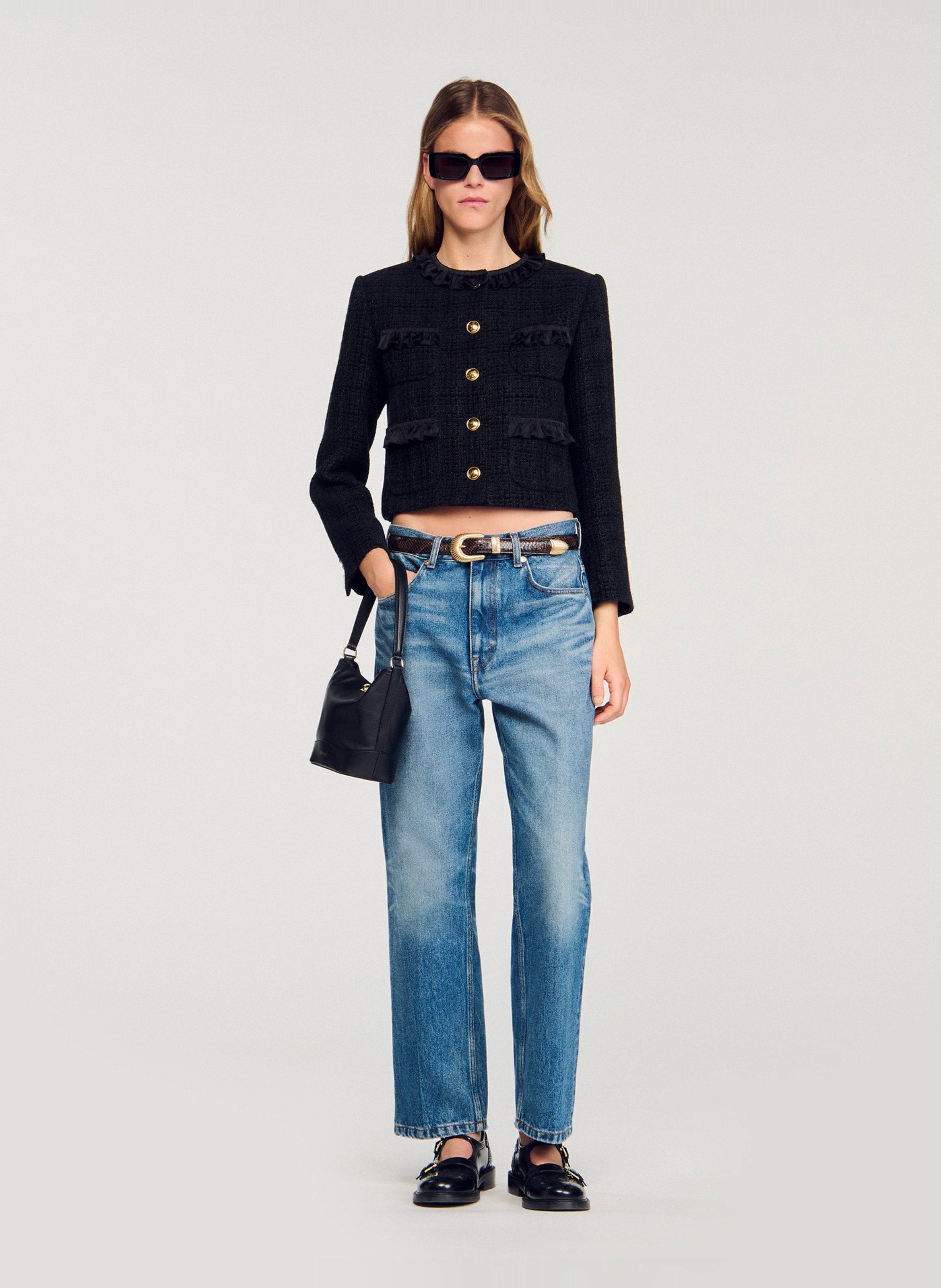 Veste en tweed col rond Noir