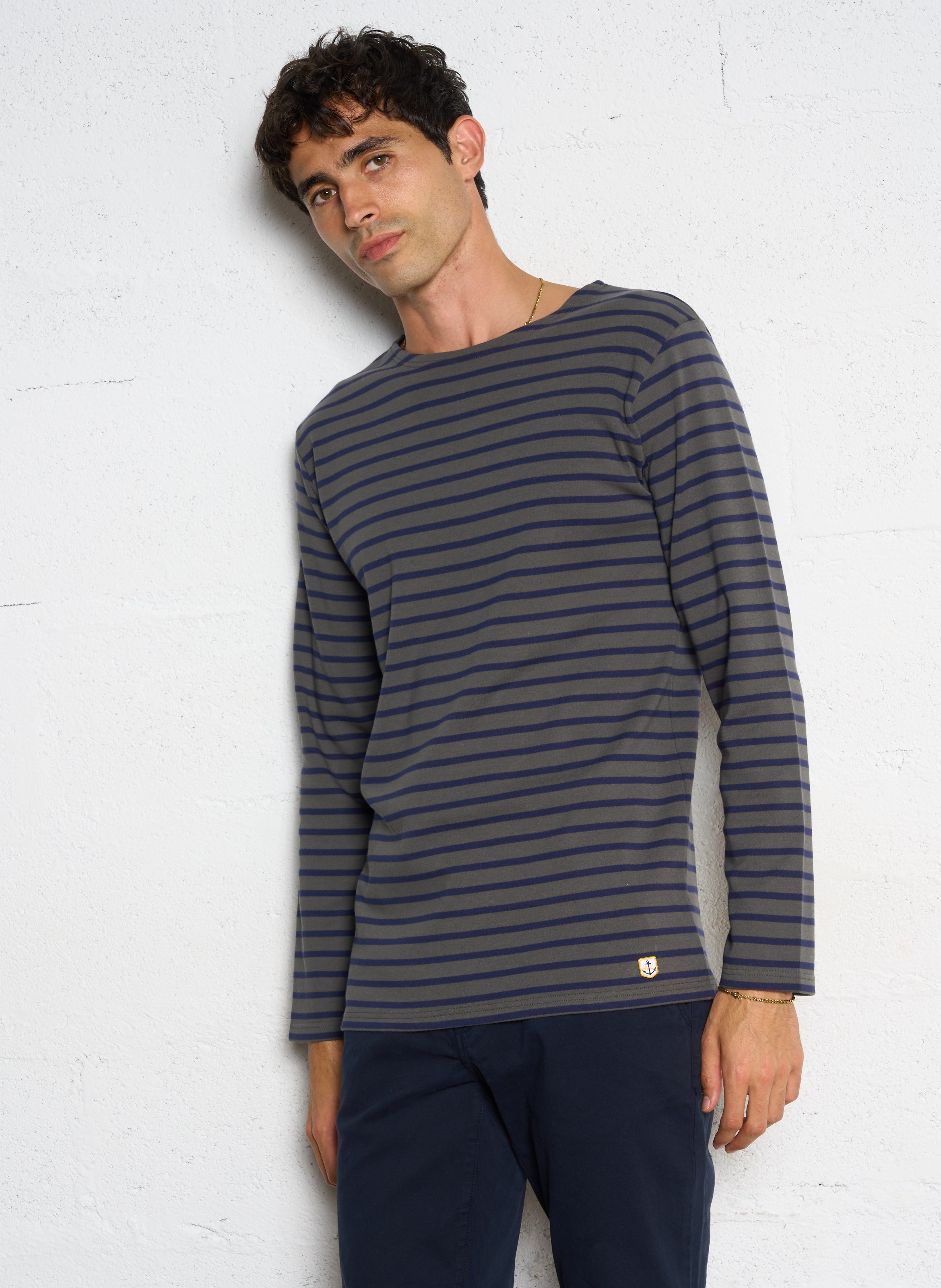 T-shirt col rond à rayures en coton houat ARMOR-LUX Bleu