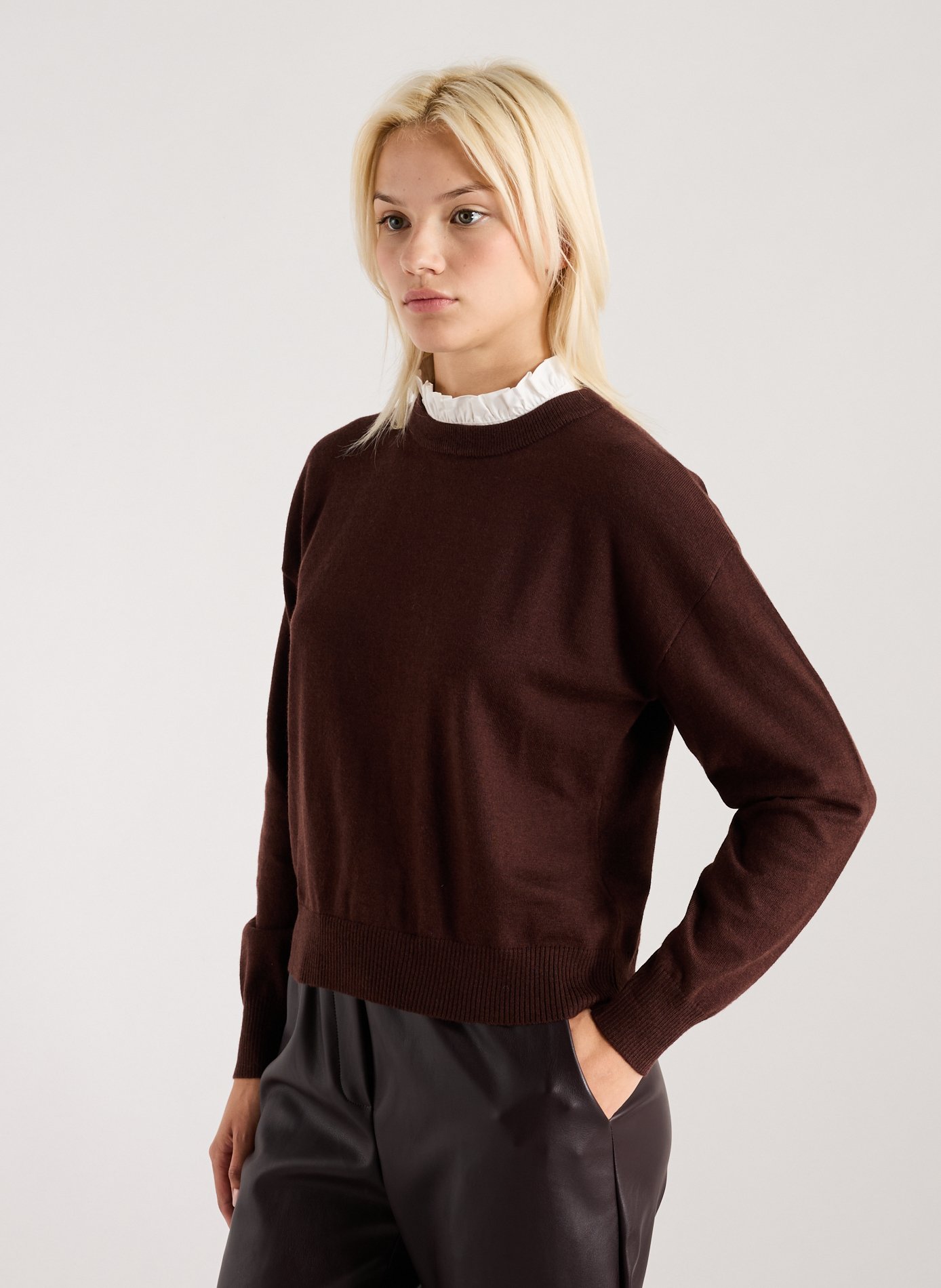 SUNCOO Pull droit à col victorien amovible Rouge