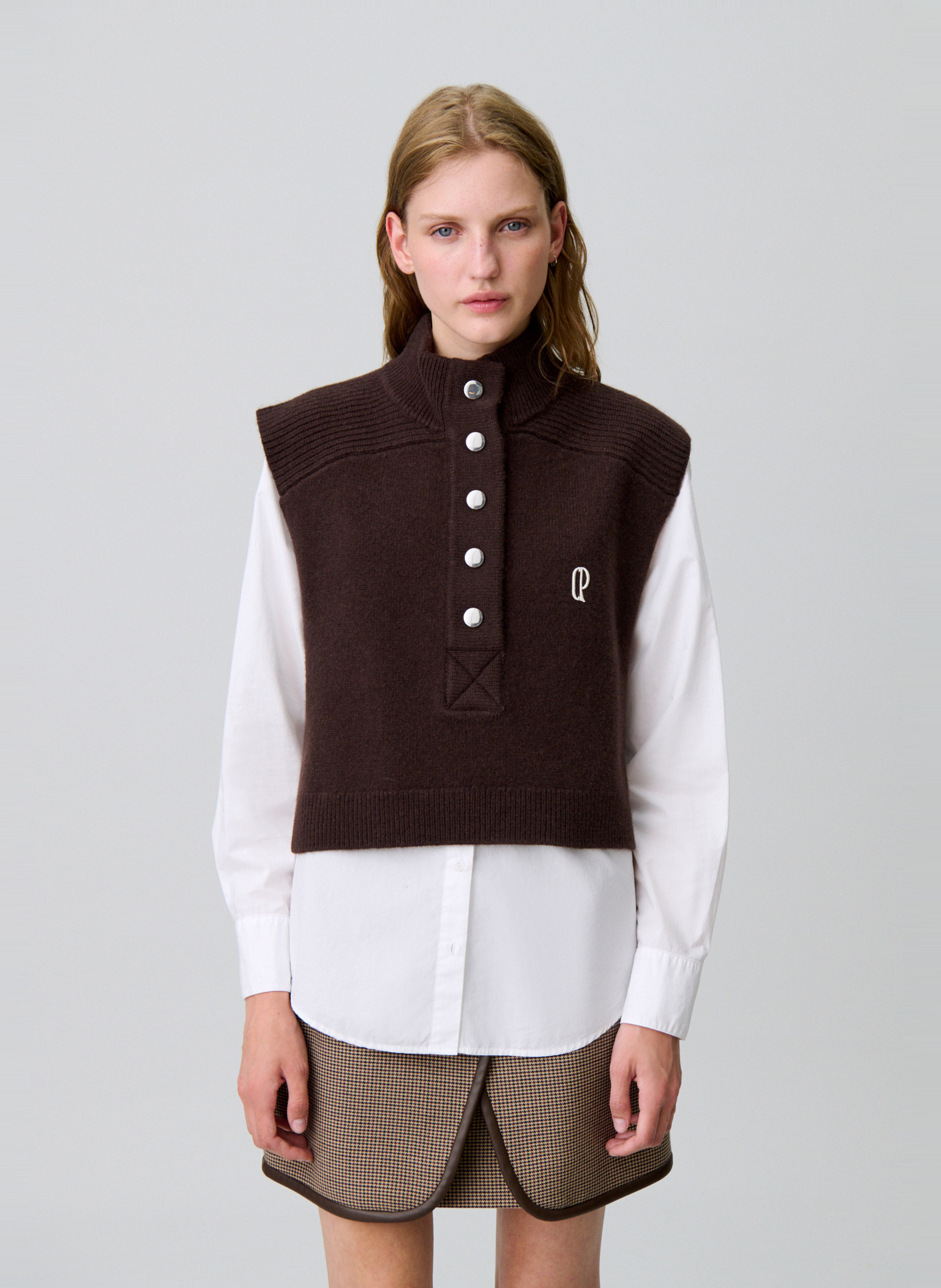 Pull col montant en laine mimu  Marron