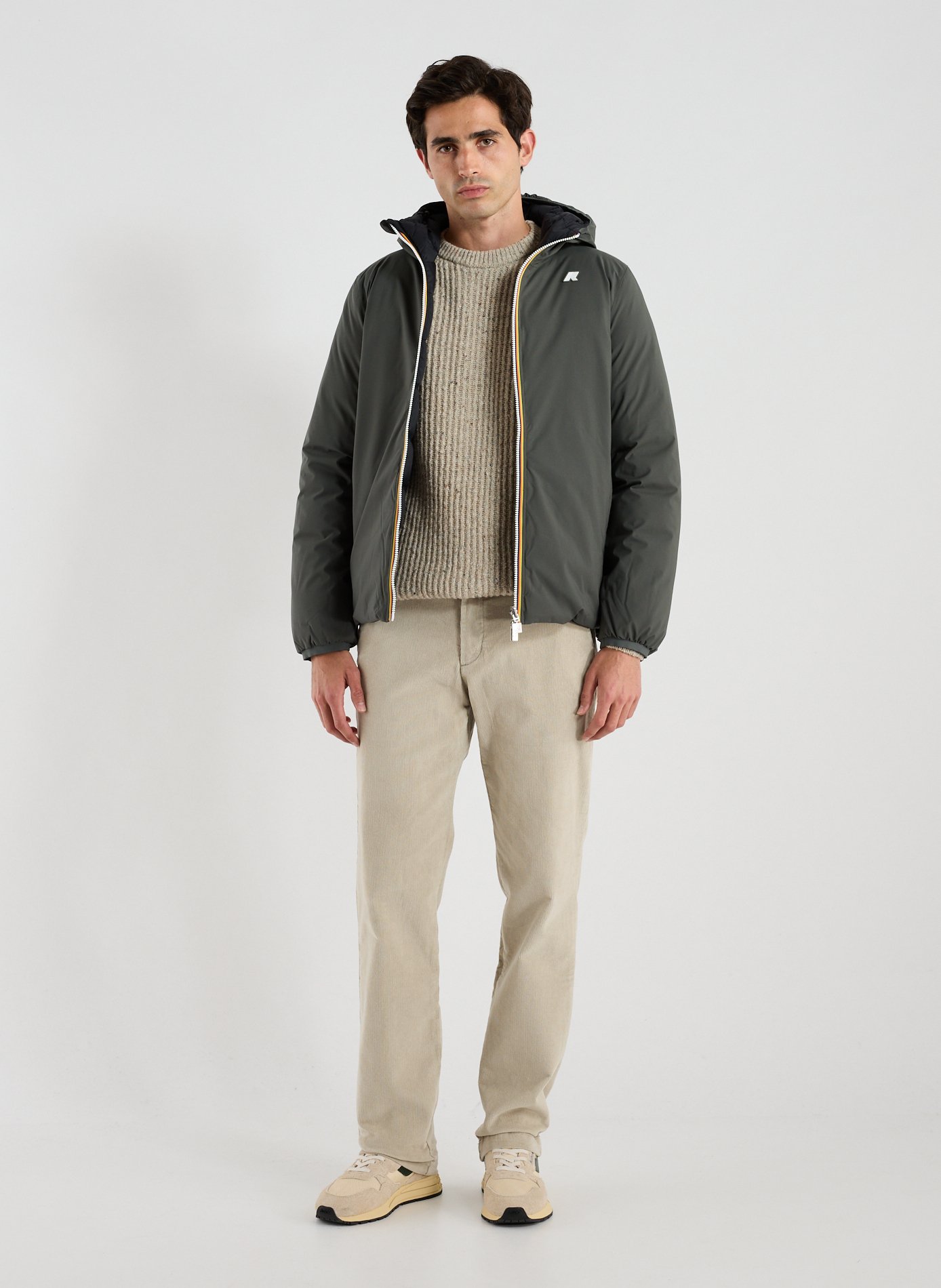 Reversible hooded puffer jacket K-WAY Khaki