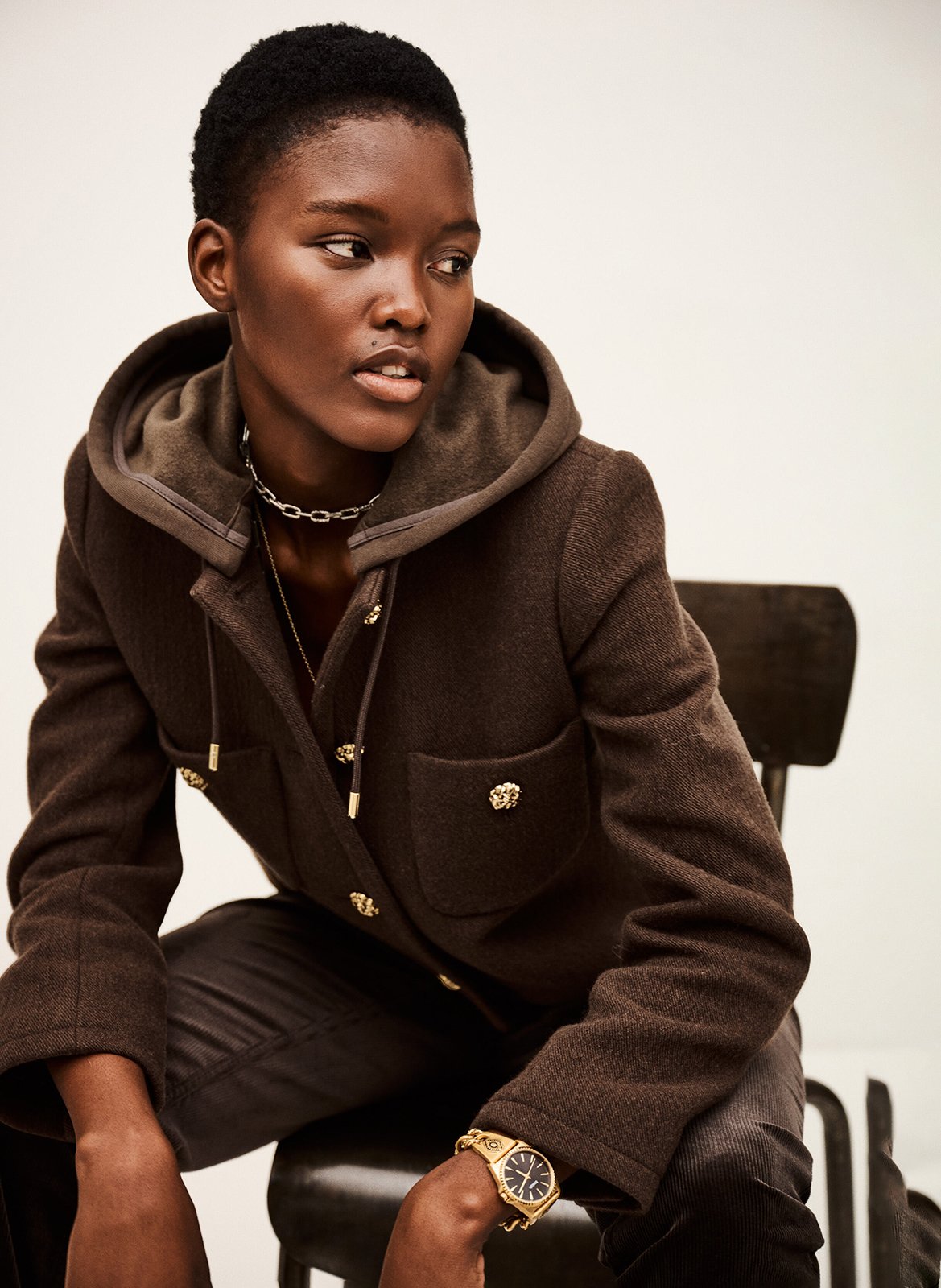 Veste courte boutonnée à capuche merry BA&SH Marron