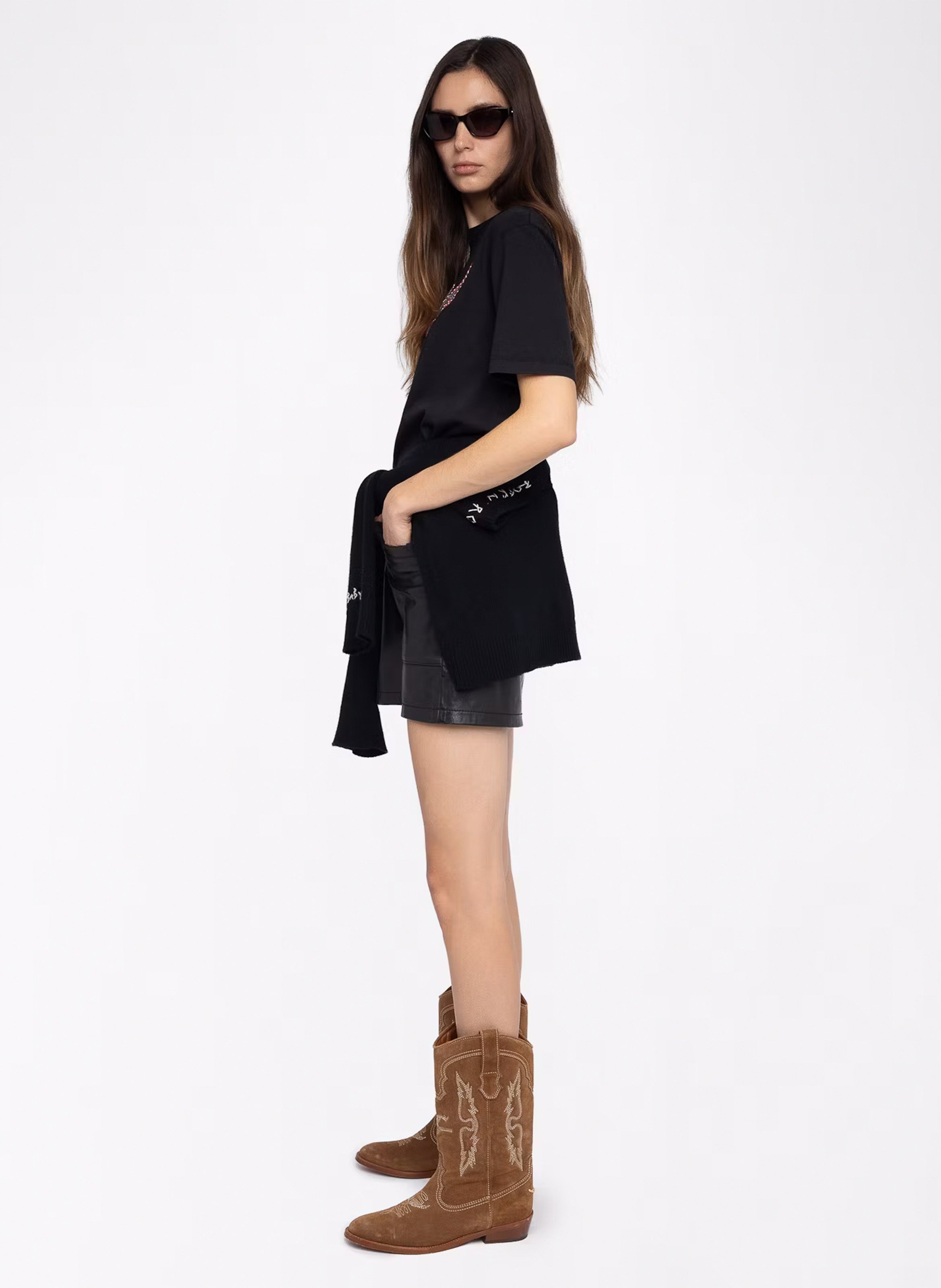 Tee-shirt droit col rond en coton edwin ZADIG&VOLTAIRE Noir