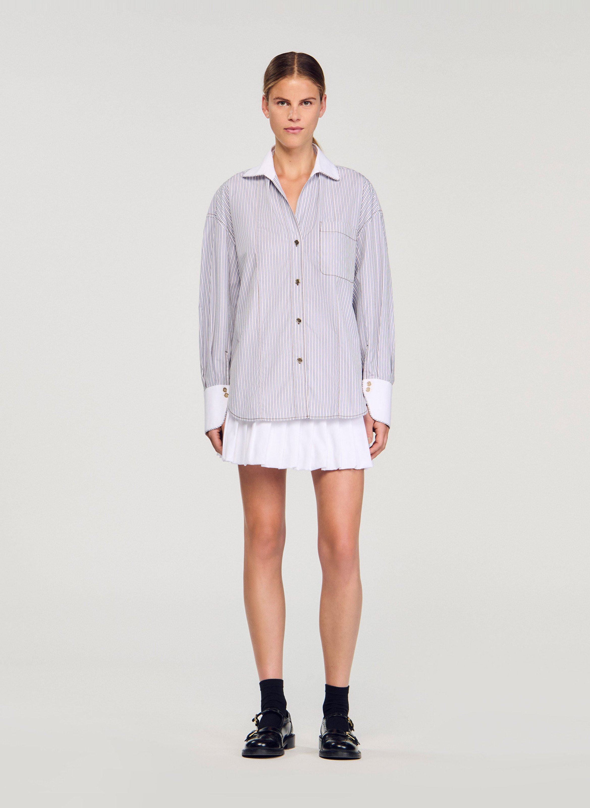 Chemise ample rayée en coton SANDRO Beige