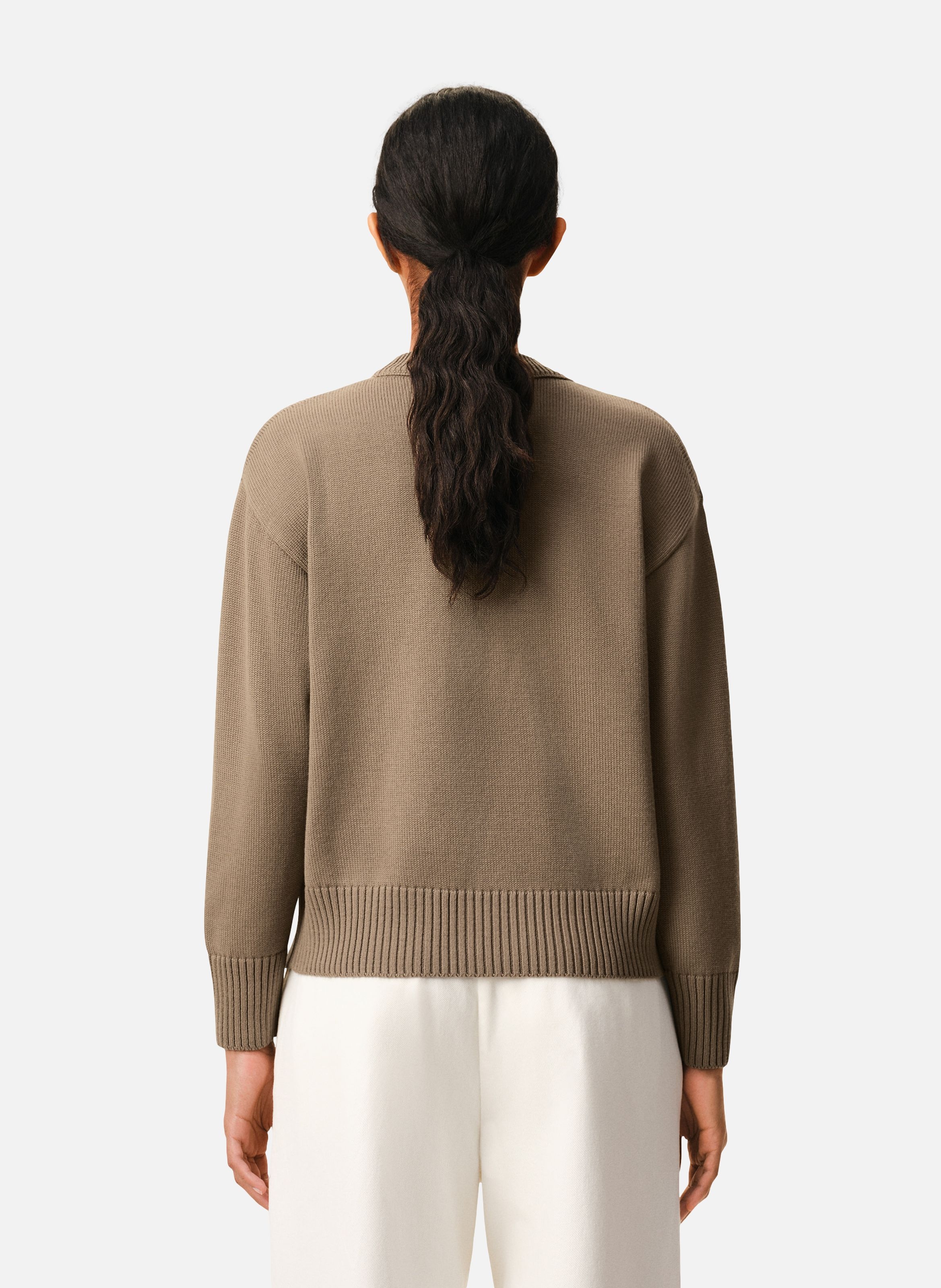 Pull col rond ami de coeur unisexe en laine et coton AMI PARIS Beige