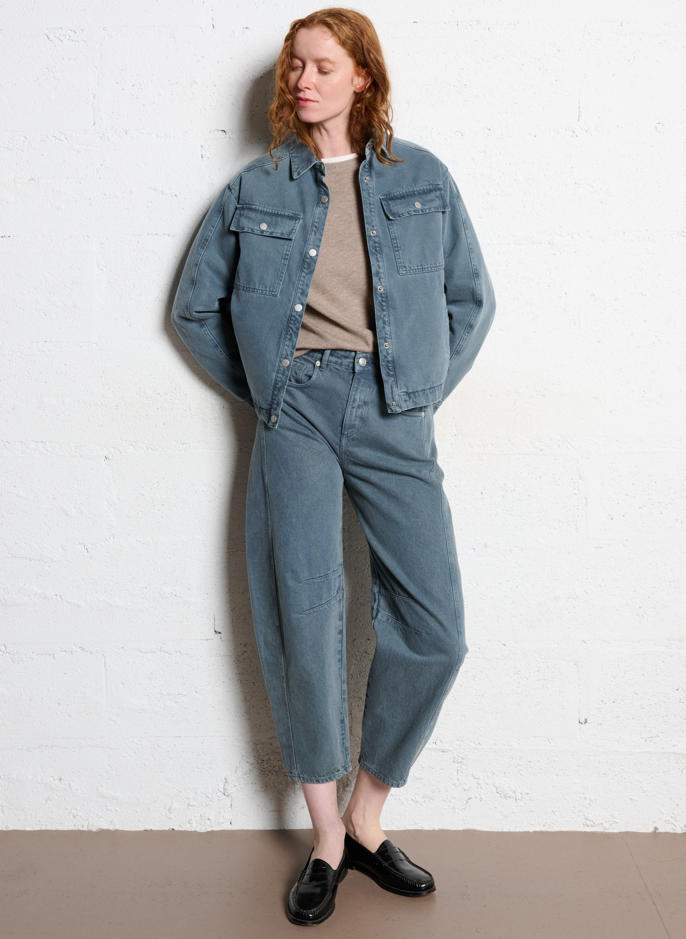 Jean barrel taille haute en coton gabrielle IKKS Bleu