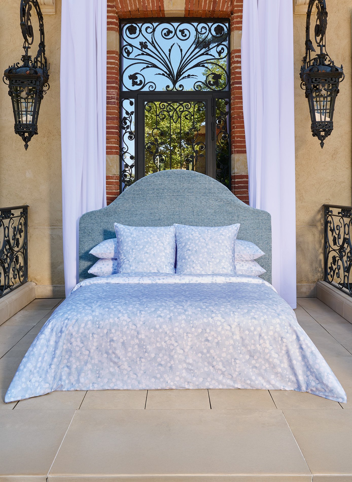 Drap housse rosée bleu ANNE DE SOLENE Bleu