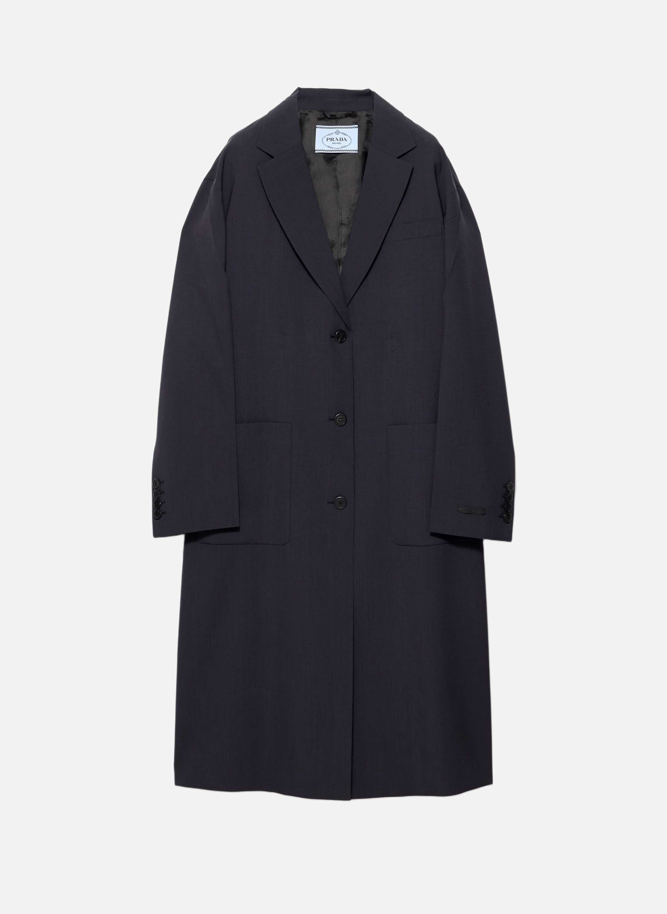 Manteau droit en laine légère PRADA Bleu