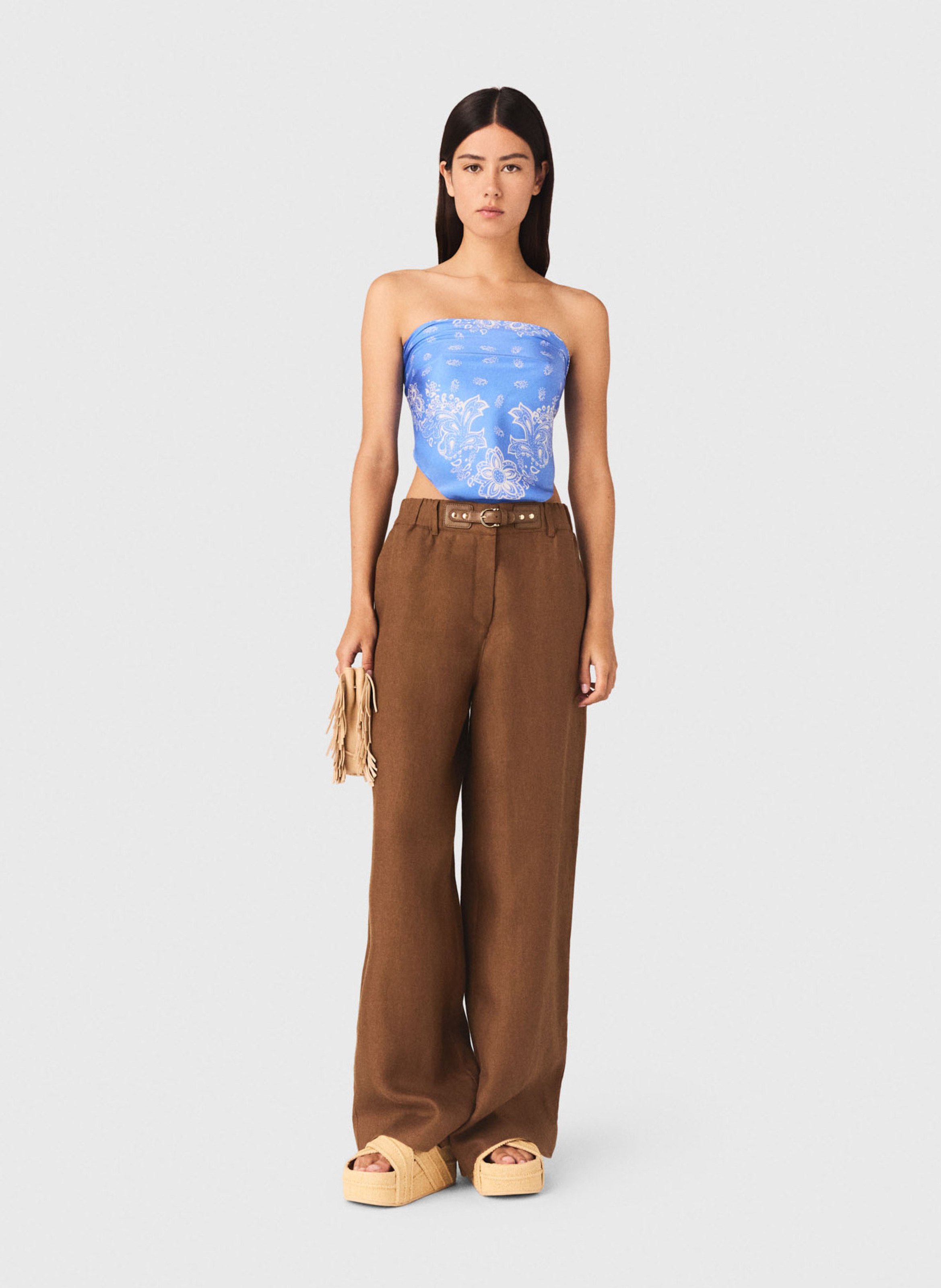 Pantalon large en lin MAJE Marron