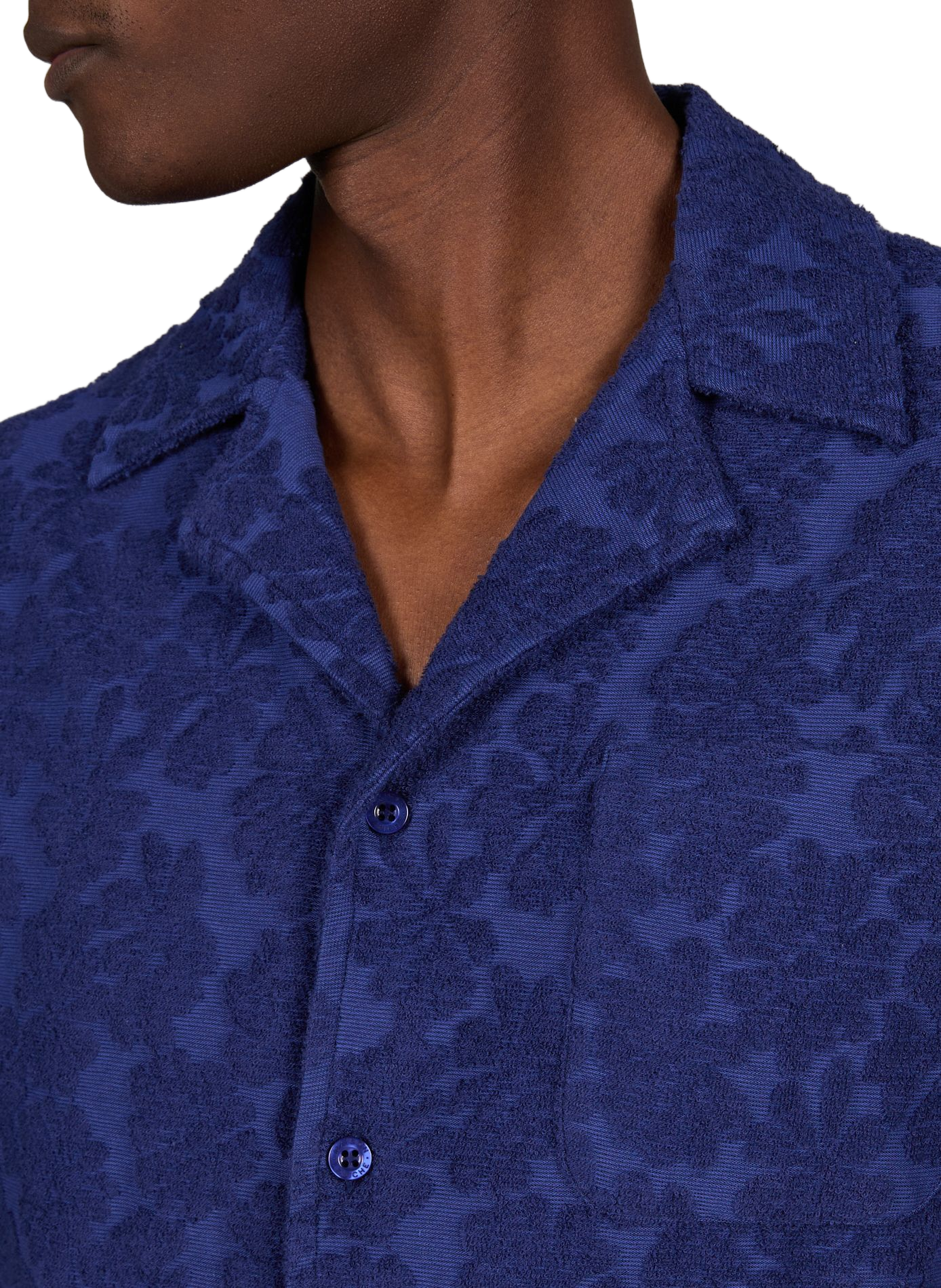 Straight Cuban collar shirt in jacquard loop pile MAISON LABICHE Blue