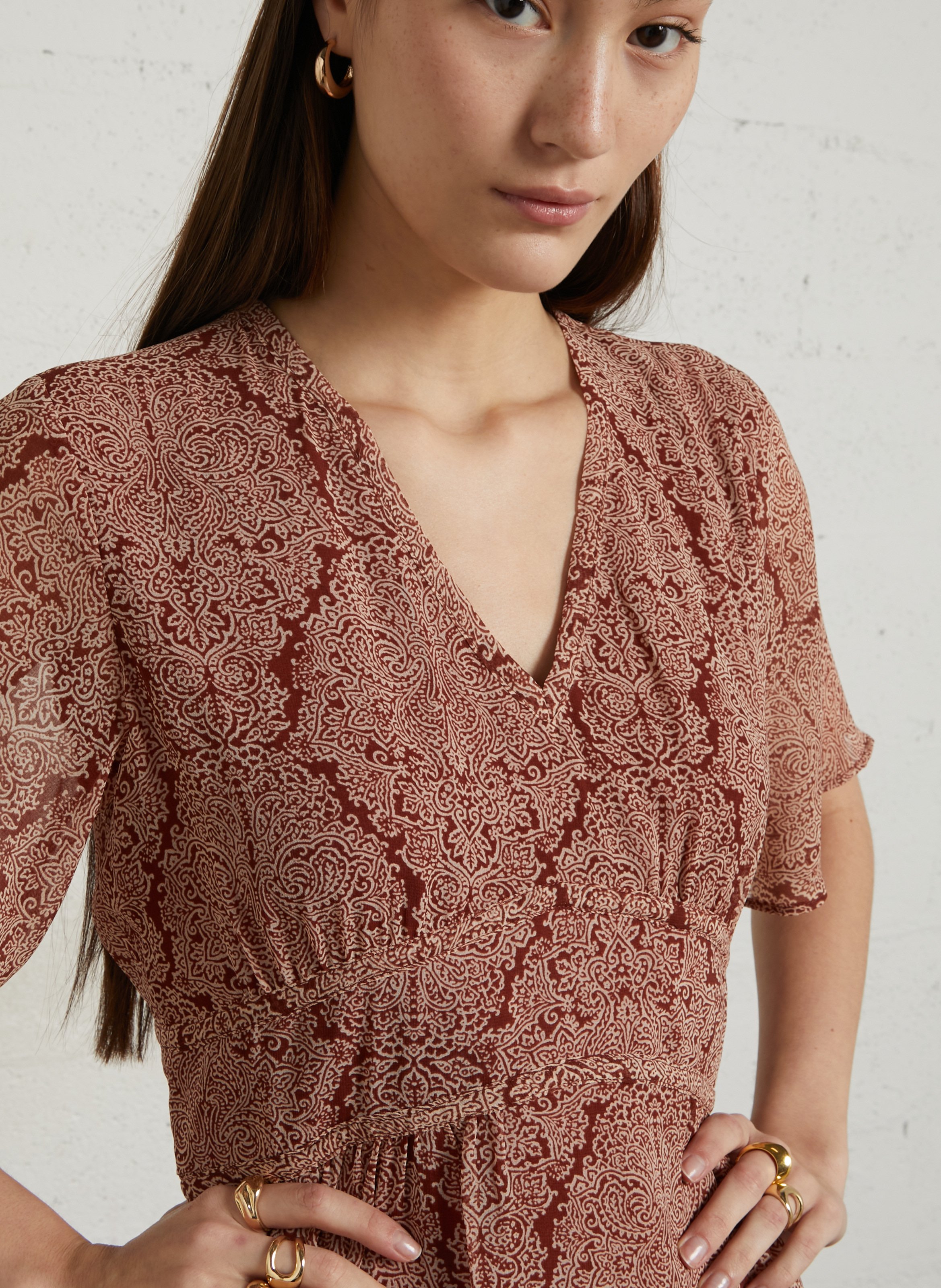 Robe longue col v imprimée brunela MAISON 123 Rouge