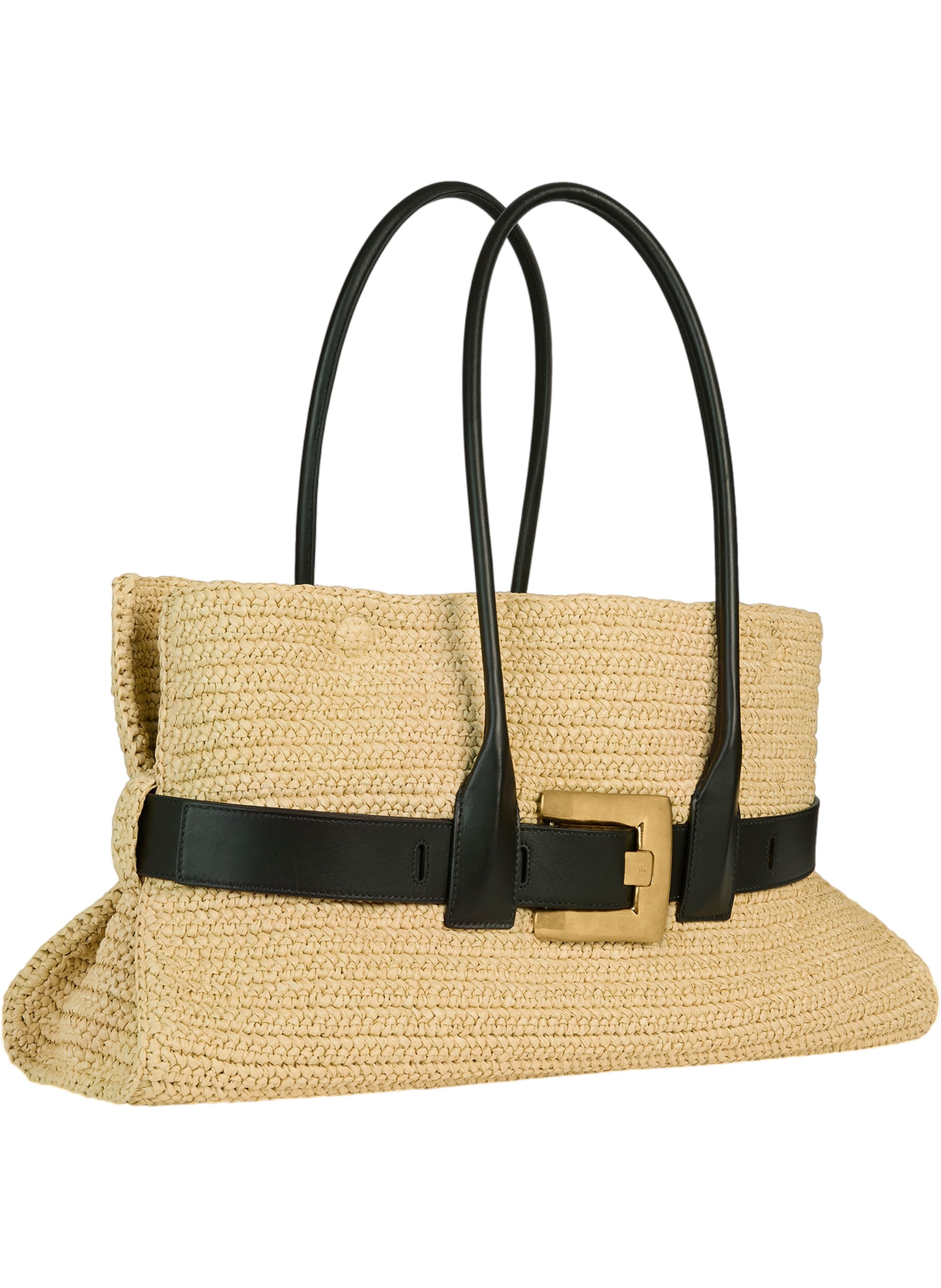 Sac anthem large en crochet et cuir lisse BALMAIN Beige