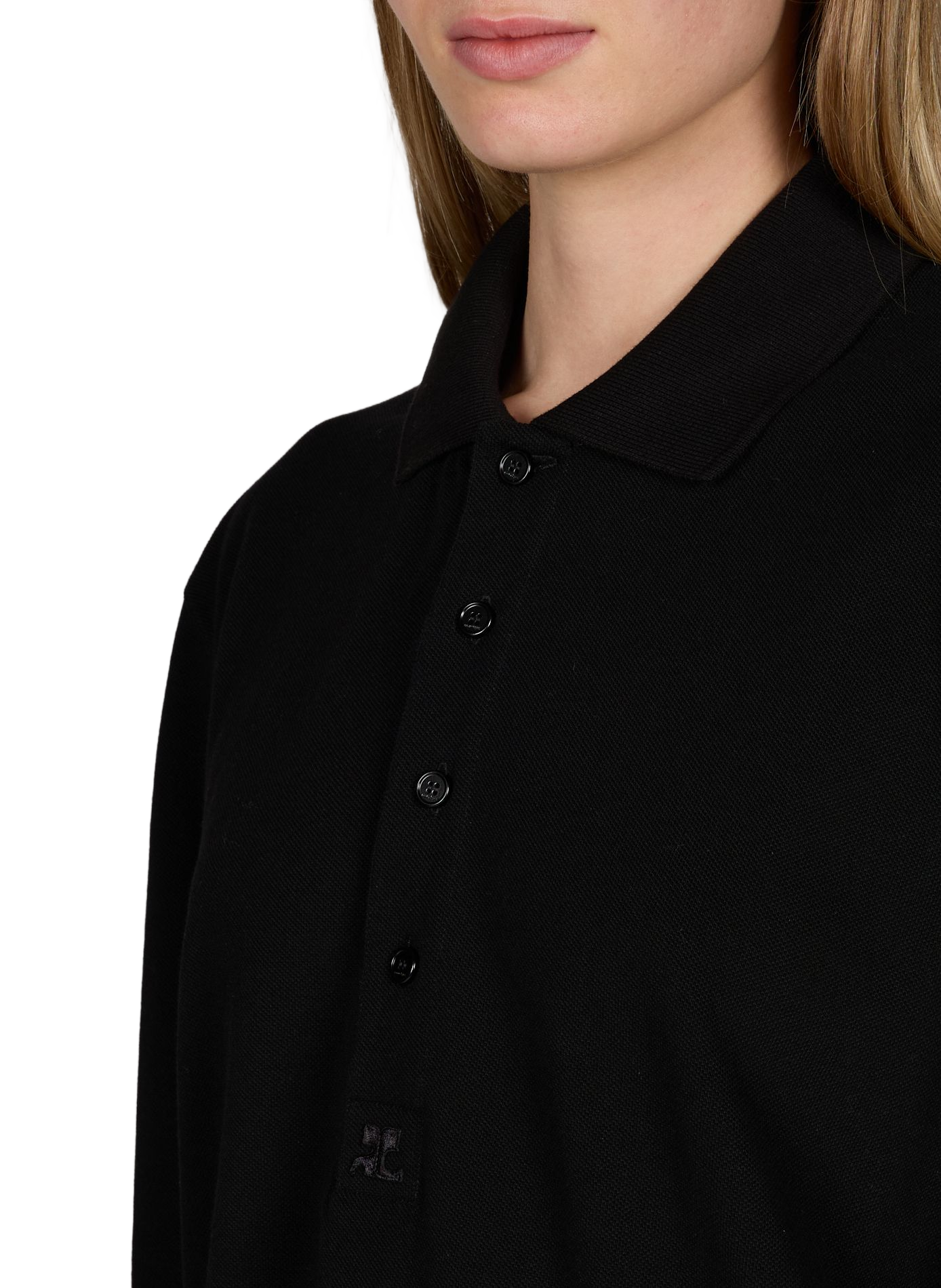 Polo droit en coton COURRÈGES Noir