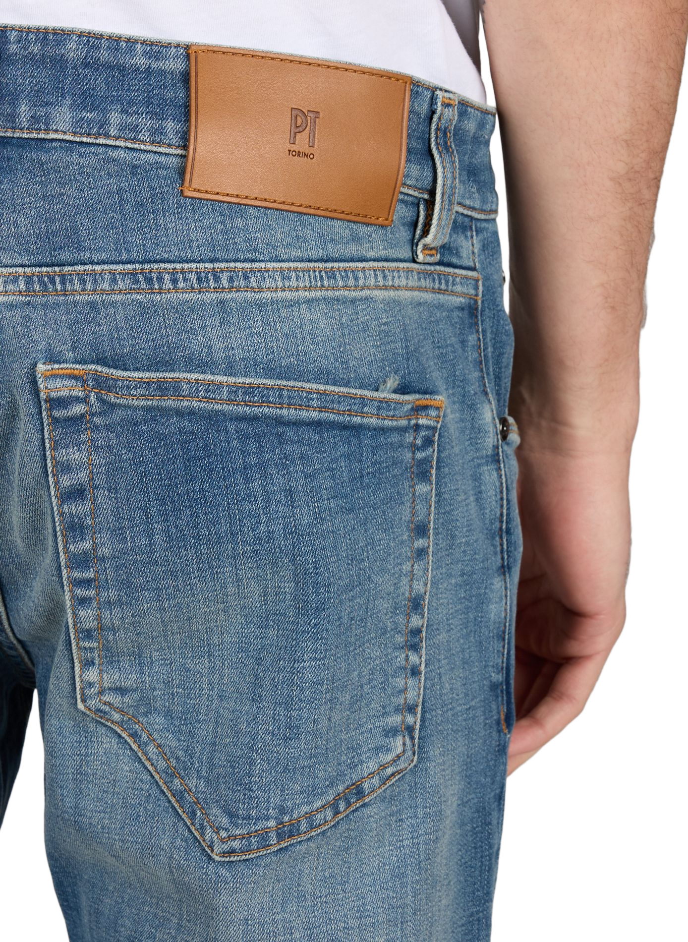 Jean droit en coton mélangé PT01 Bleu