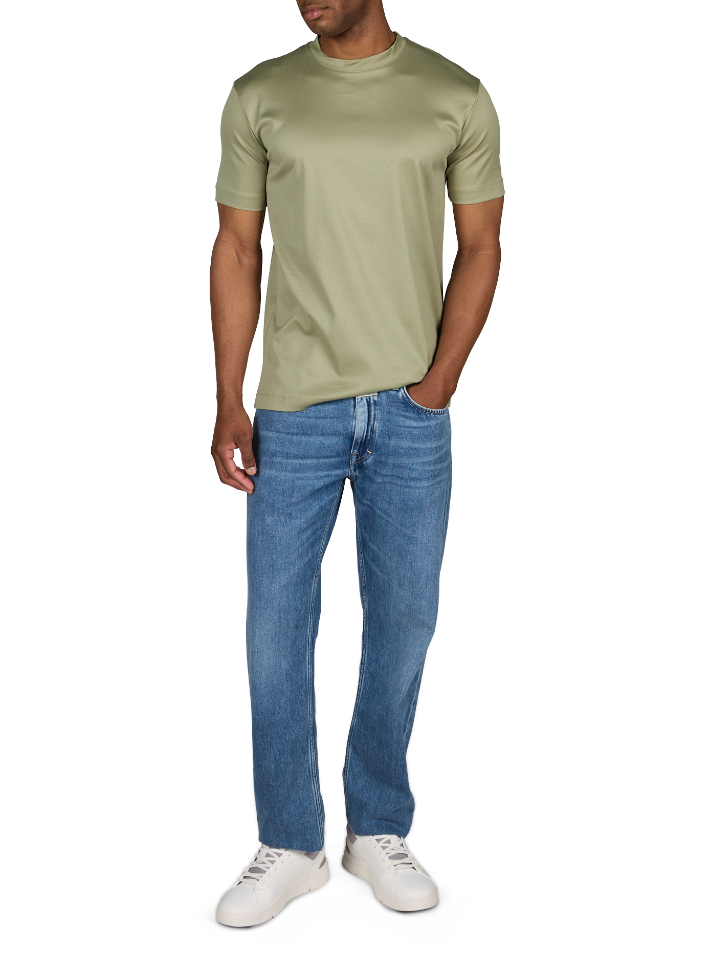 Effen T-shirt met ronde hals van katoen. AURELIEN Kaki