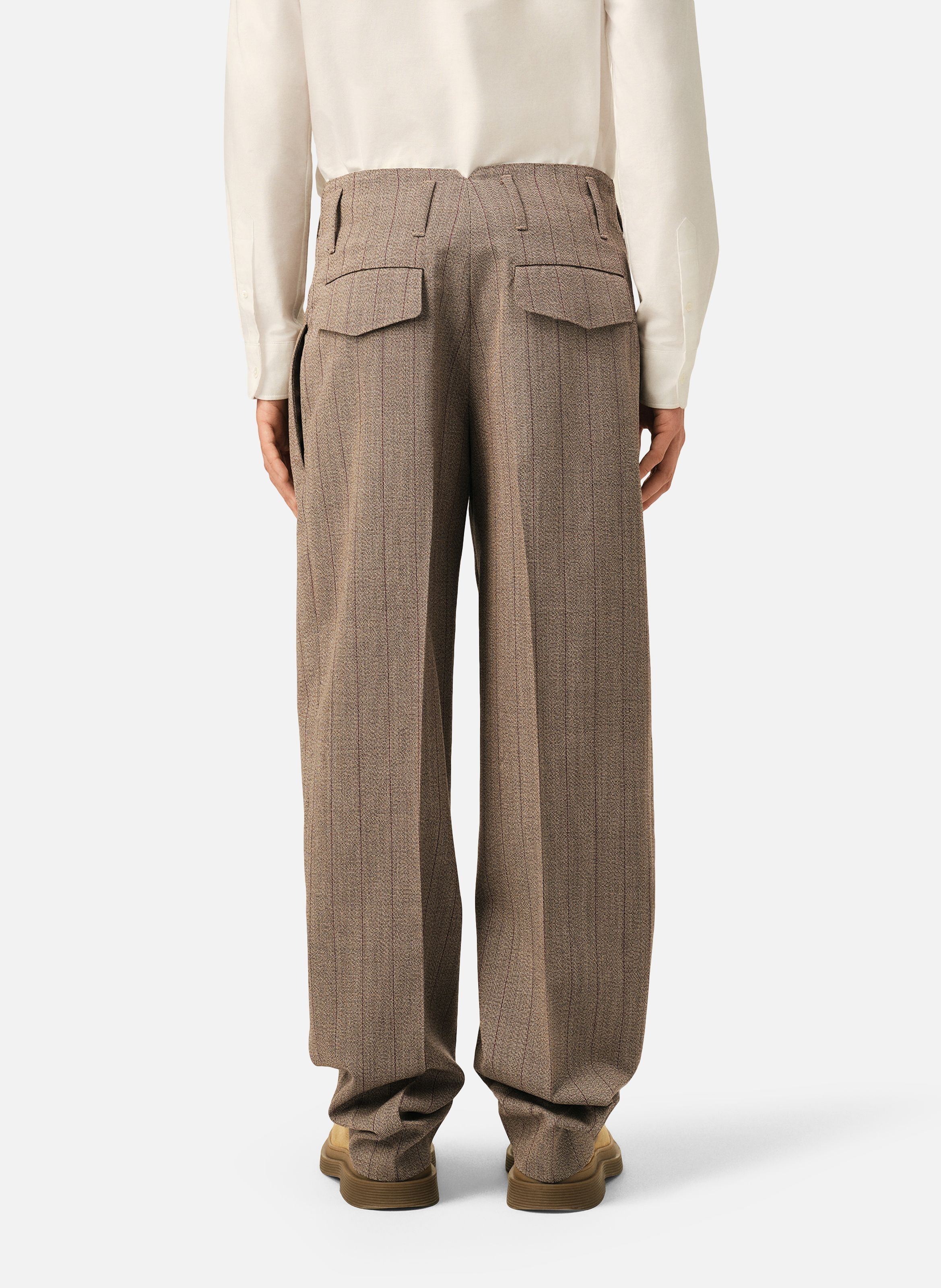 Pantalon rayé deux plis en laine AMI PARIS Marron