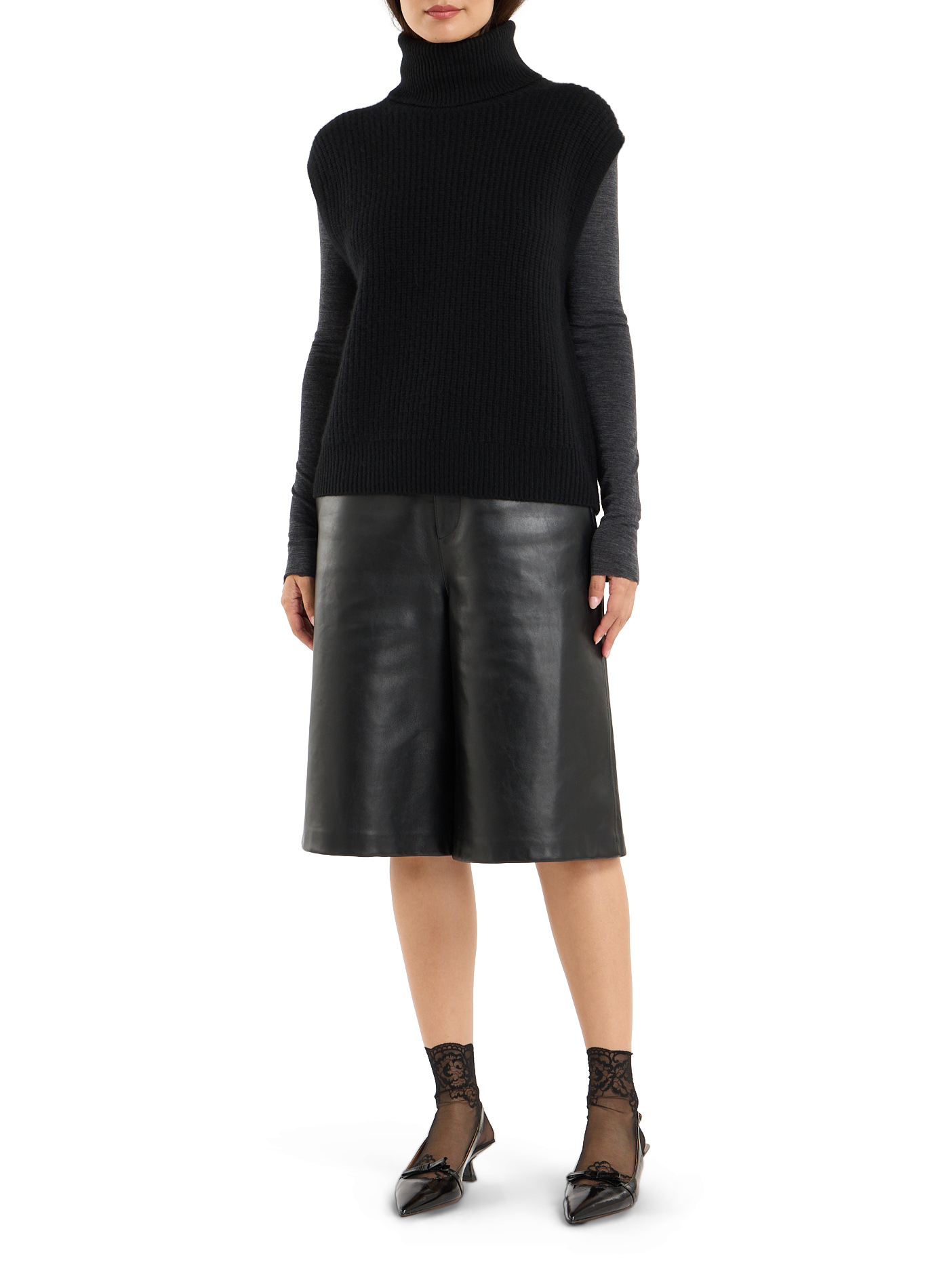 Ärmelloses Rollkragen-Cashmere-Pullover SAISON 1865 Schwarz