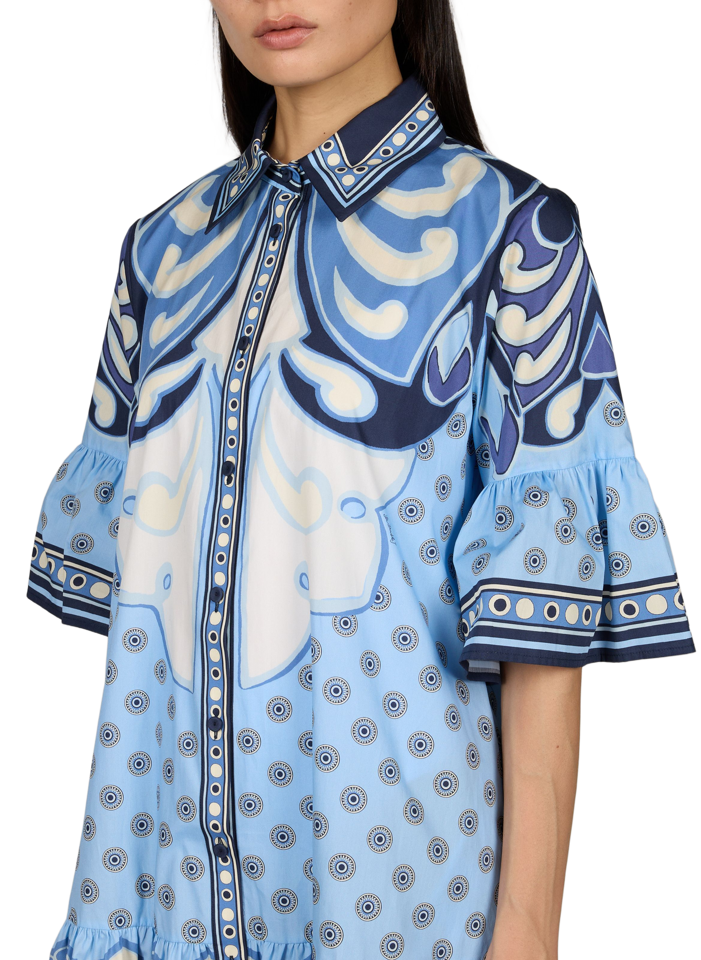 Vestito corto stampato in cotone CHOUX LA DOUBLEJ Blu
