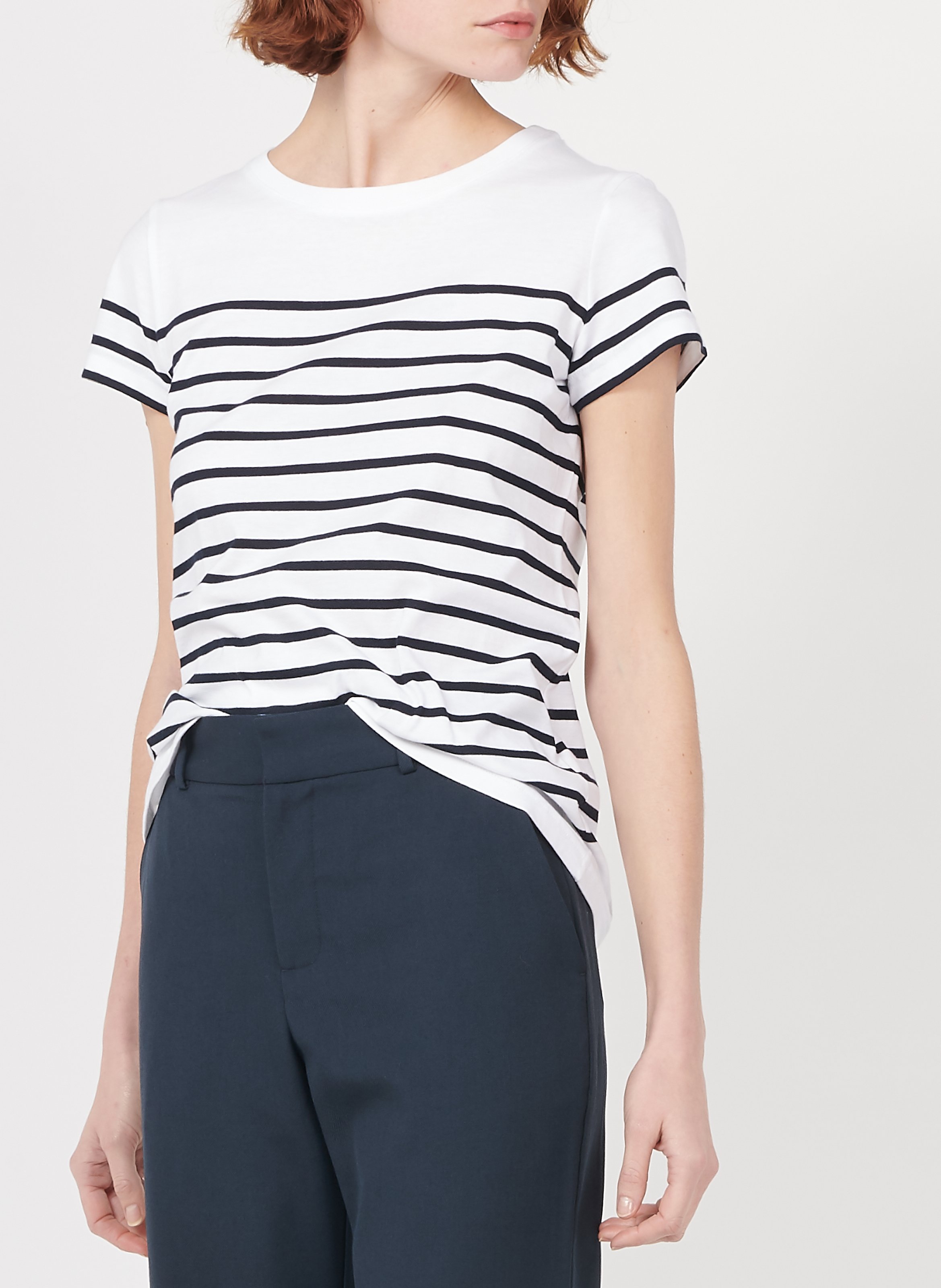 Tee-shirt col rond rayé en coton ARMOR-LUX Blanc