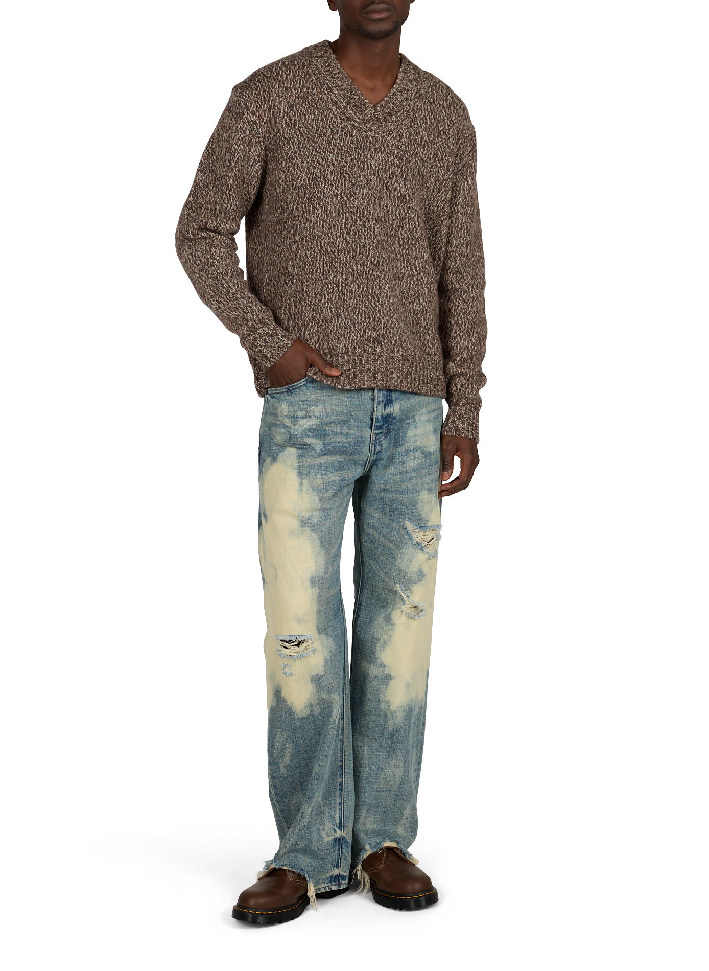 Straight V-neck wool blend sweater NN.07 Brown