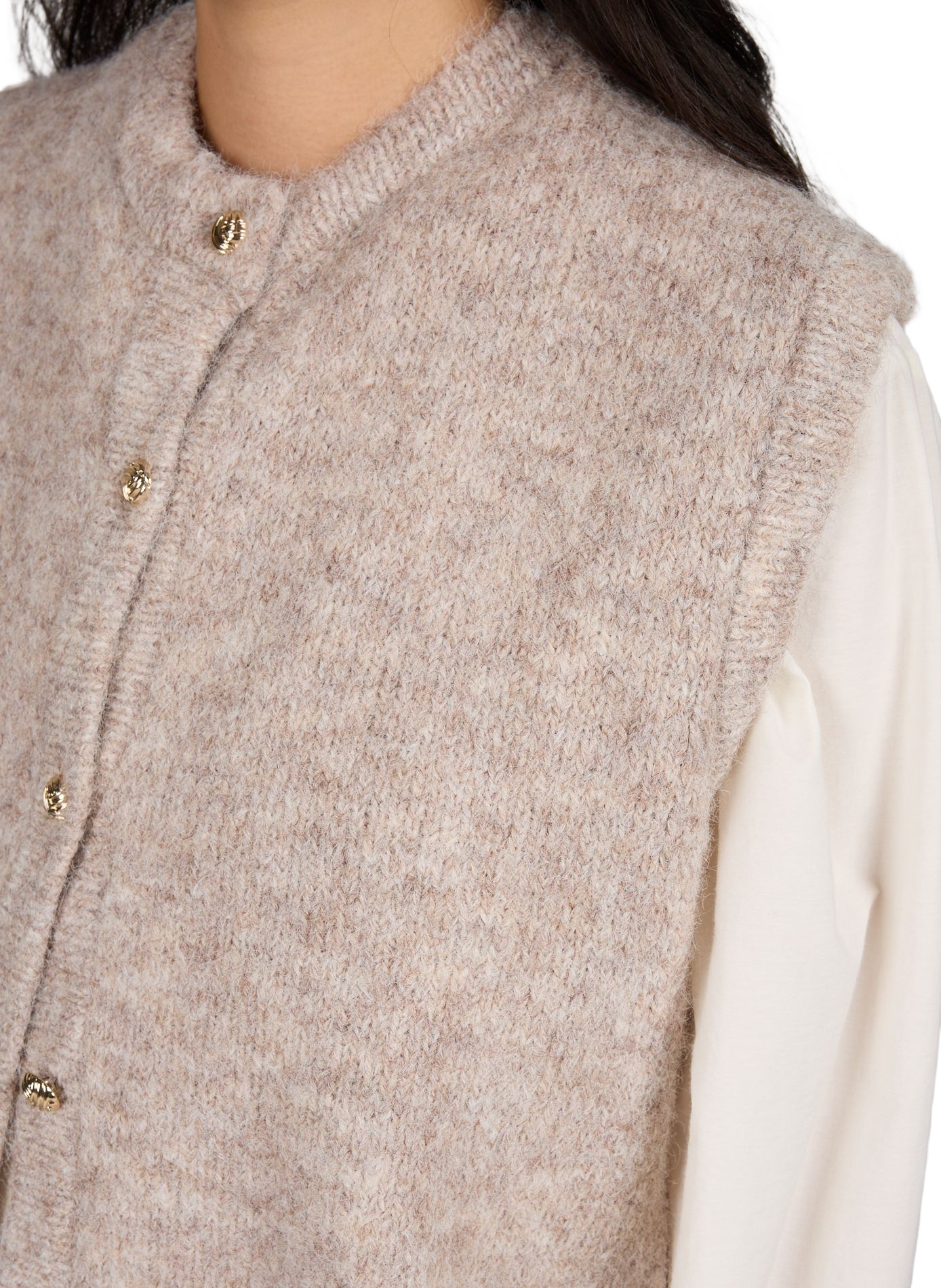 Round-neck sleeveless solid color vest OBJECT Beige