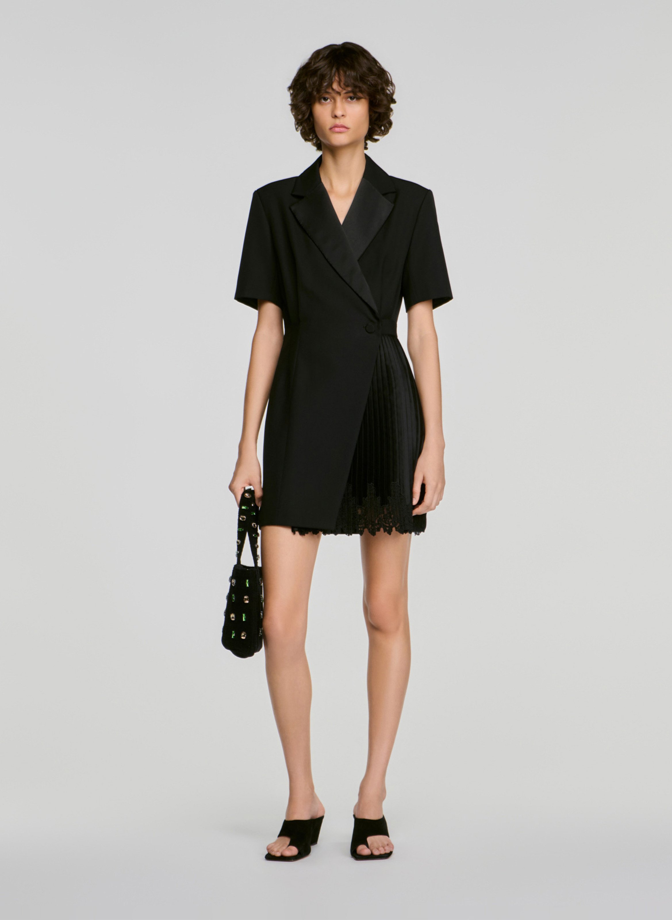 Robe courte droite plissée SANDRO Noir