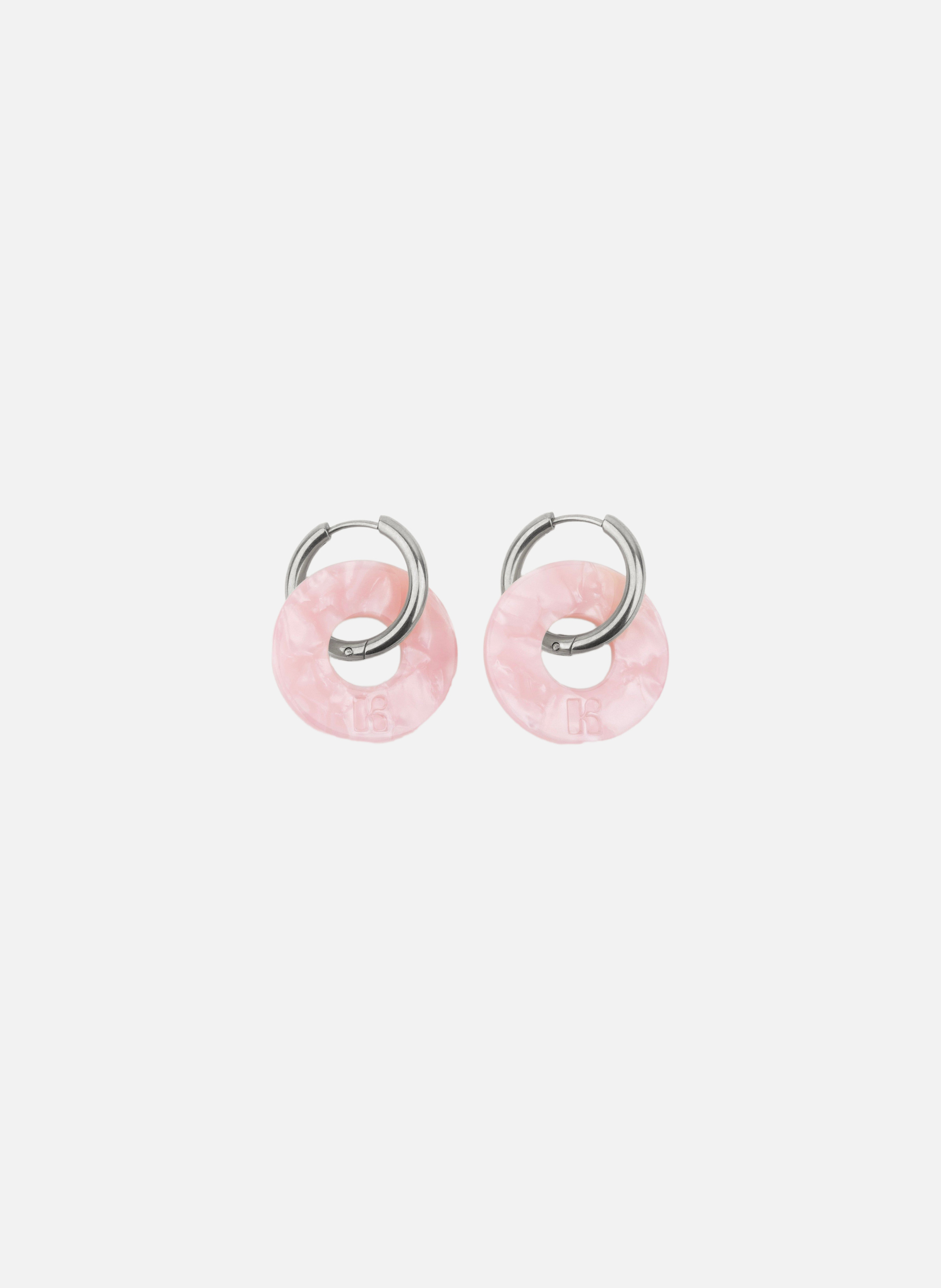 Boucles d'oreilles donuts avec anneaux en acier inoxydable argenté  Rose