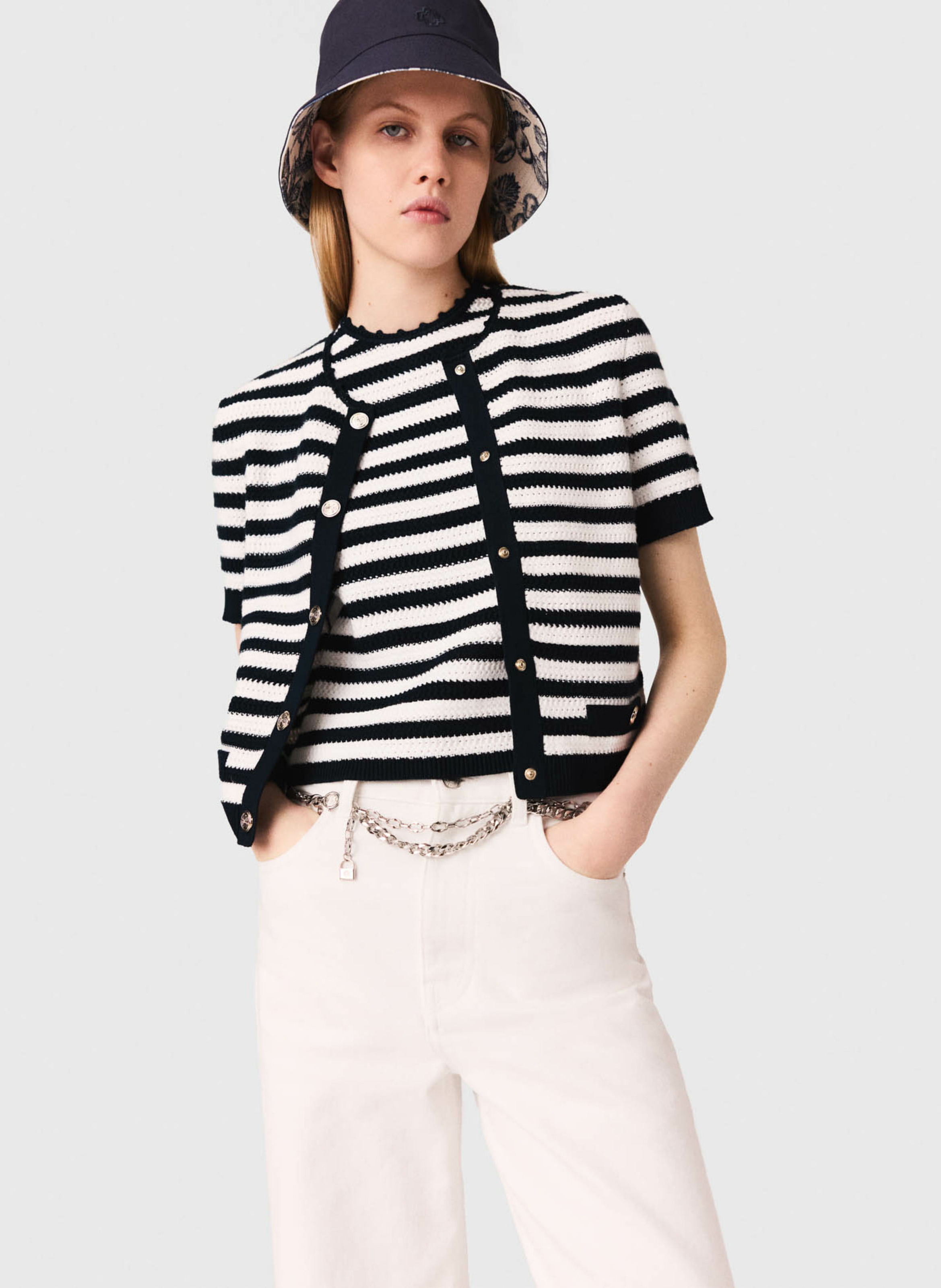 Cardigan boutonné à rayures MAJE Blanc