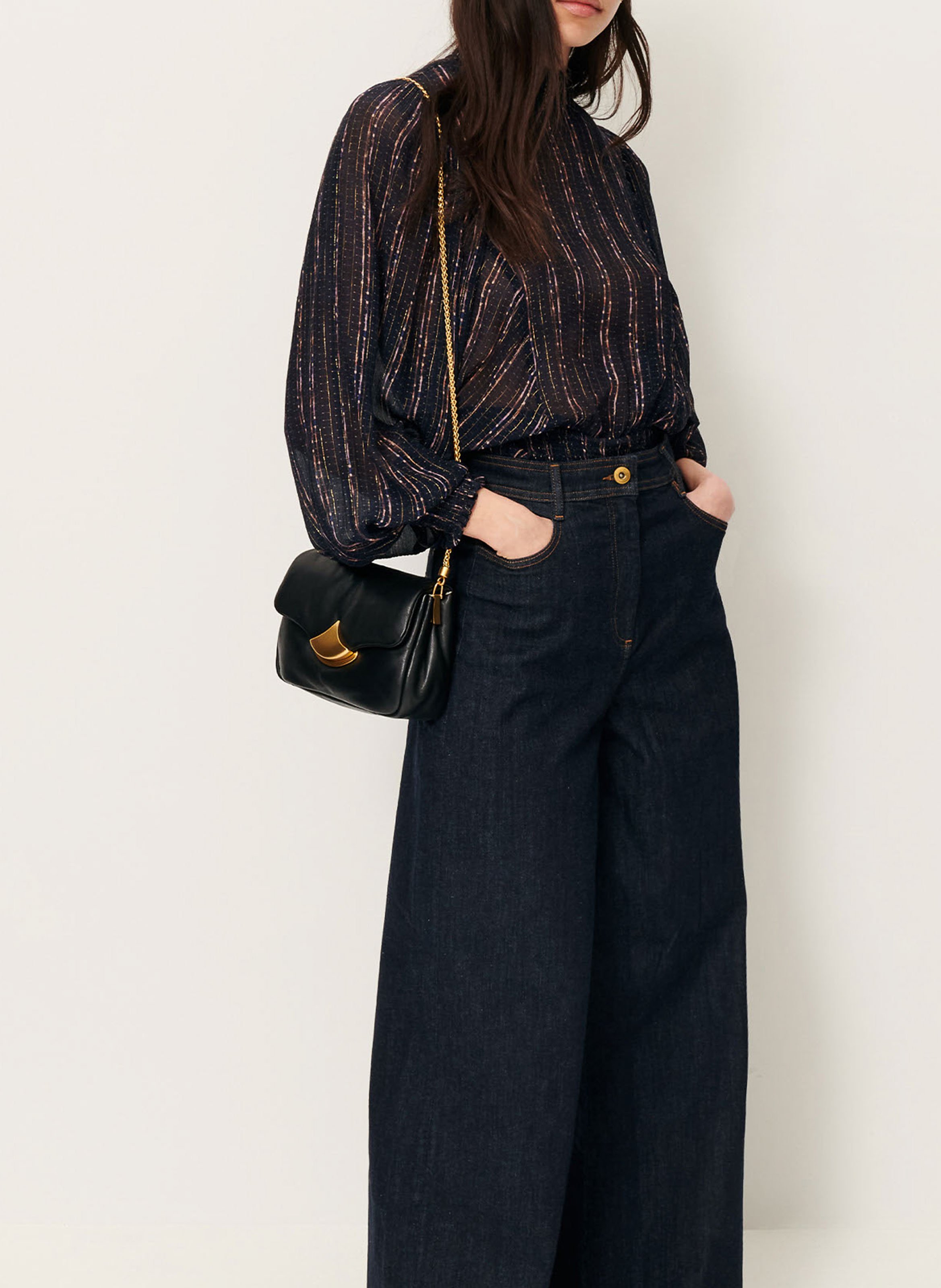 Blouse col montant droite imprimée duchess SESSUN Bleu