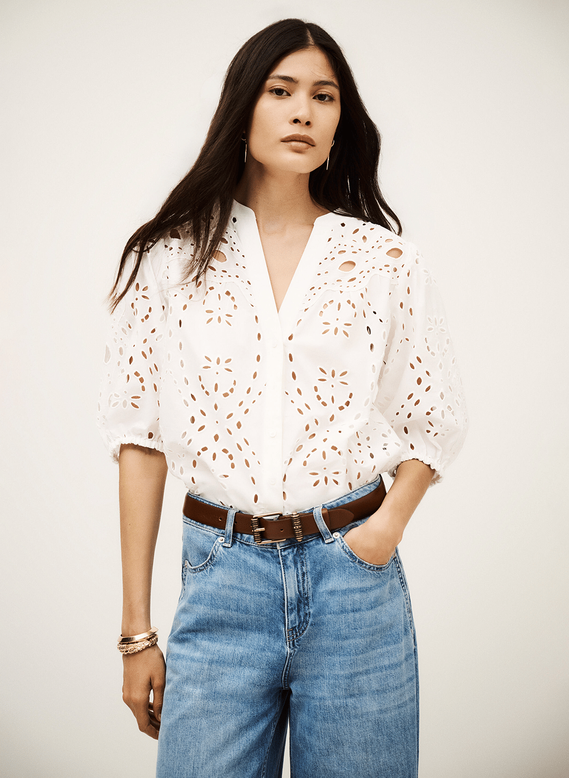 Chemise droite en coton brodé beatrice BA&SH Beige