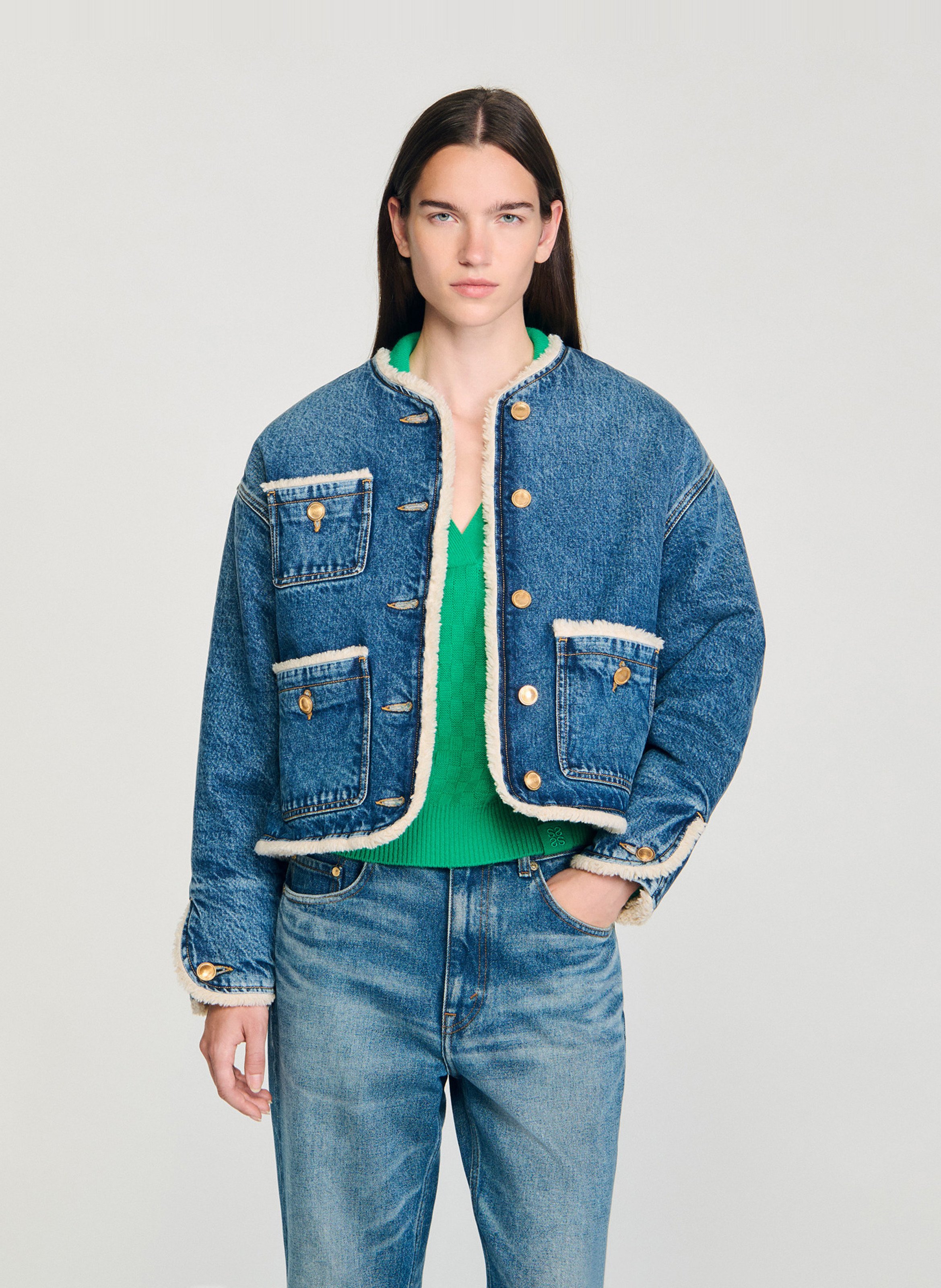 Veste en jean droite en coton SANDRO Bleu