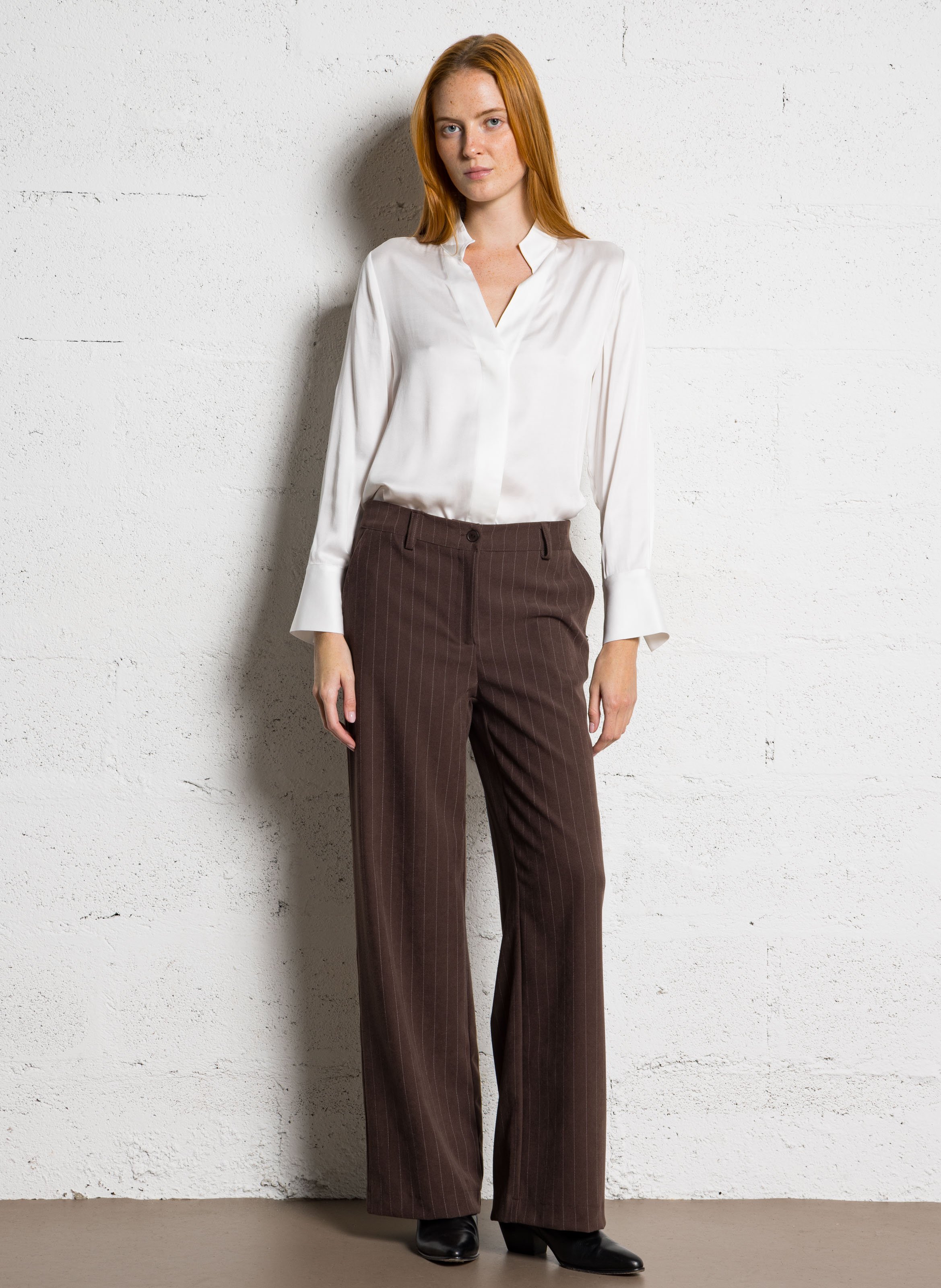 Blouse fluide satinée à col tunisien basile MAISON 123 Blanc