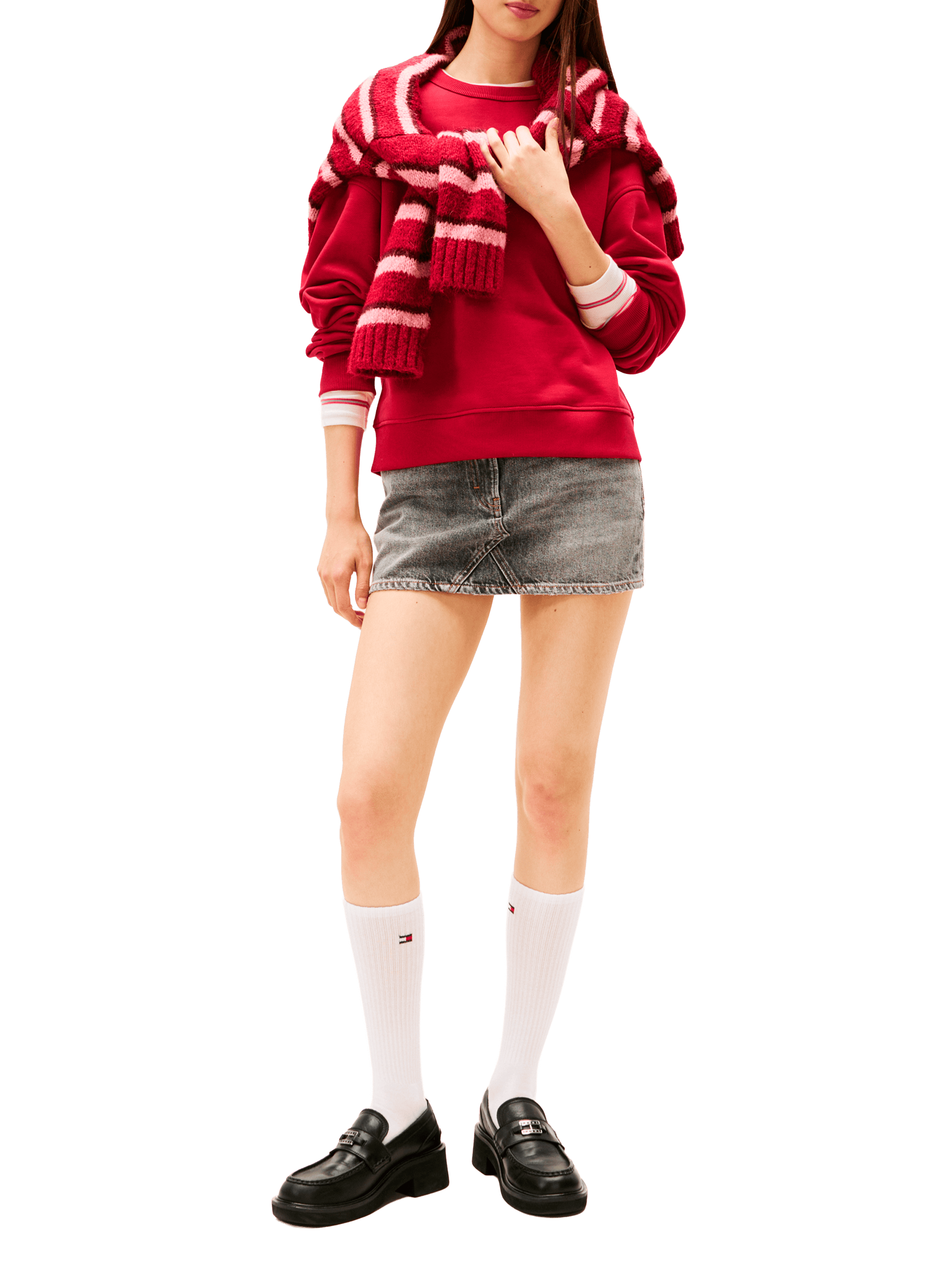 Pull col rond en coton TOMMY HILFIGER Rouge