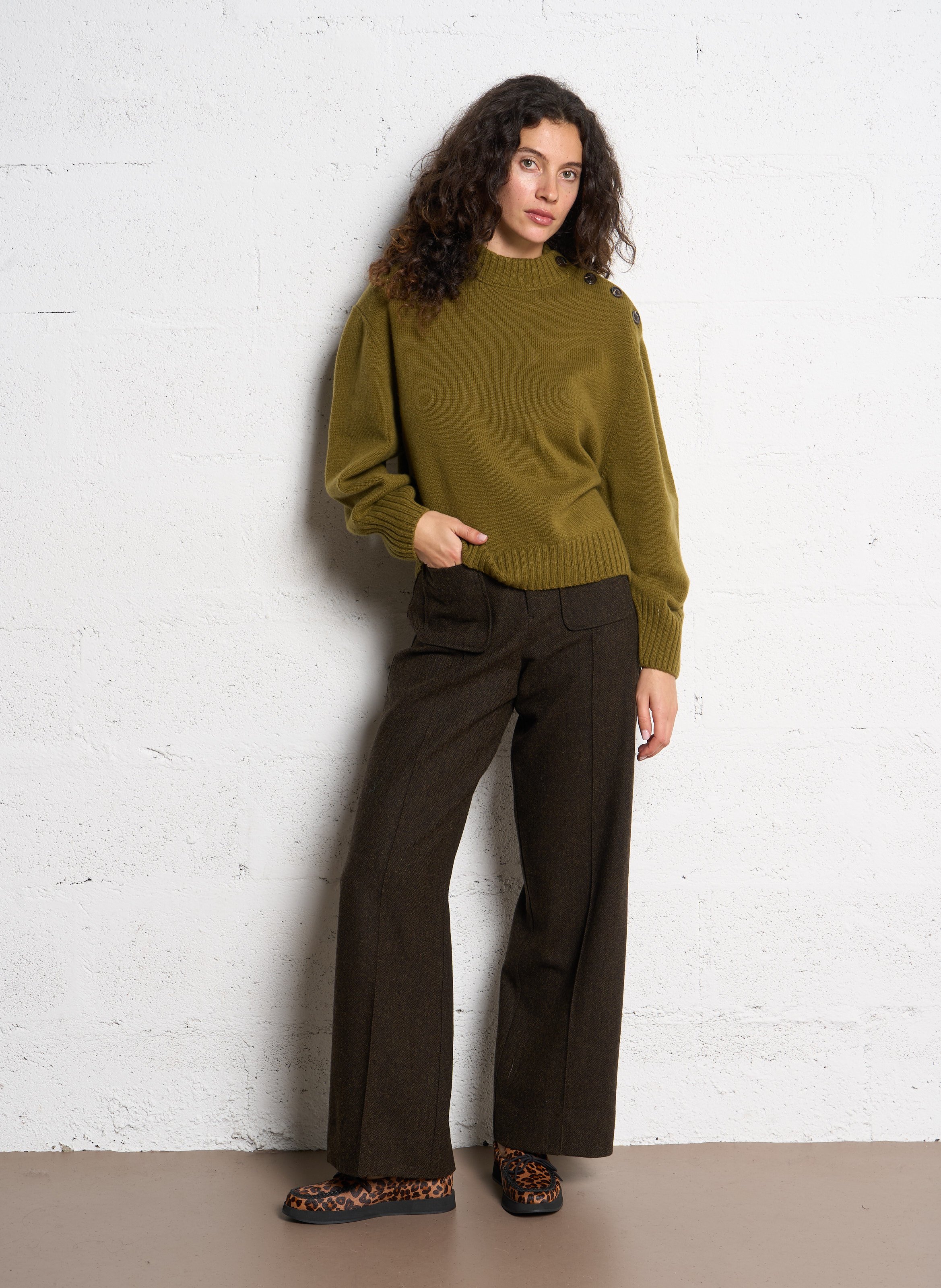 Pull col rond en laine sacha SOEUR Marron