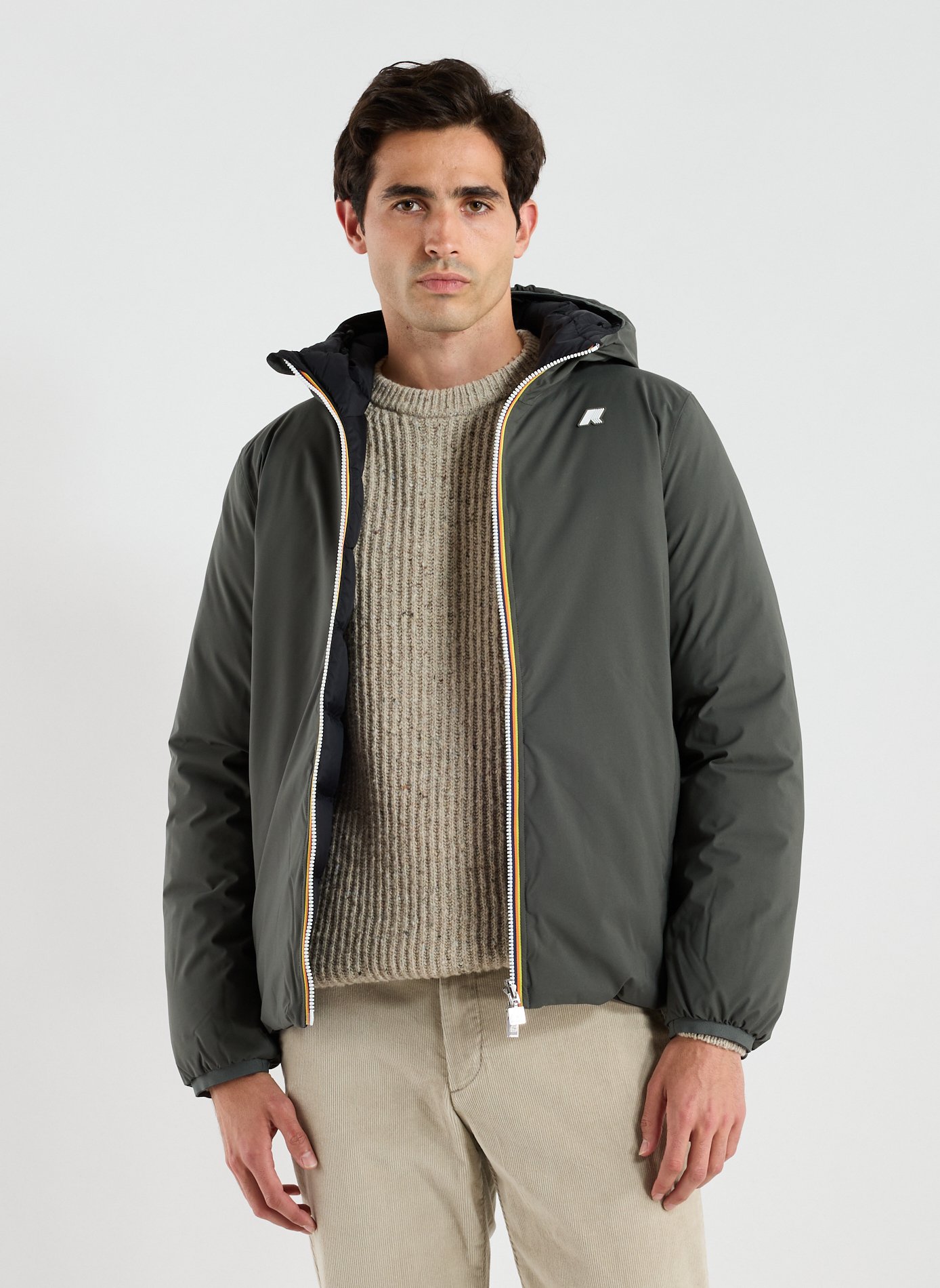 K-WAY Reversible hooded puffer jacket Khaki